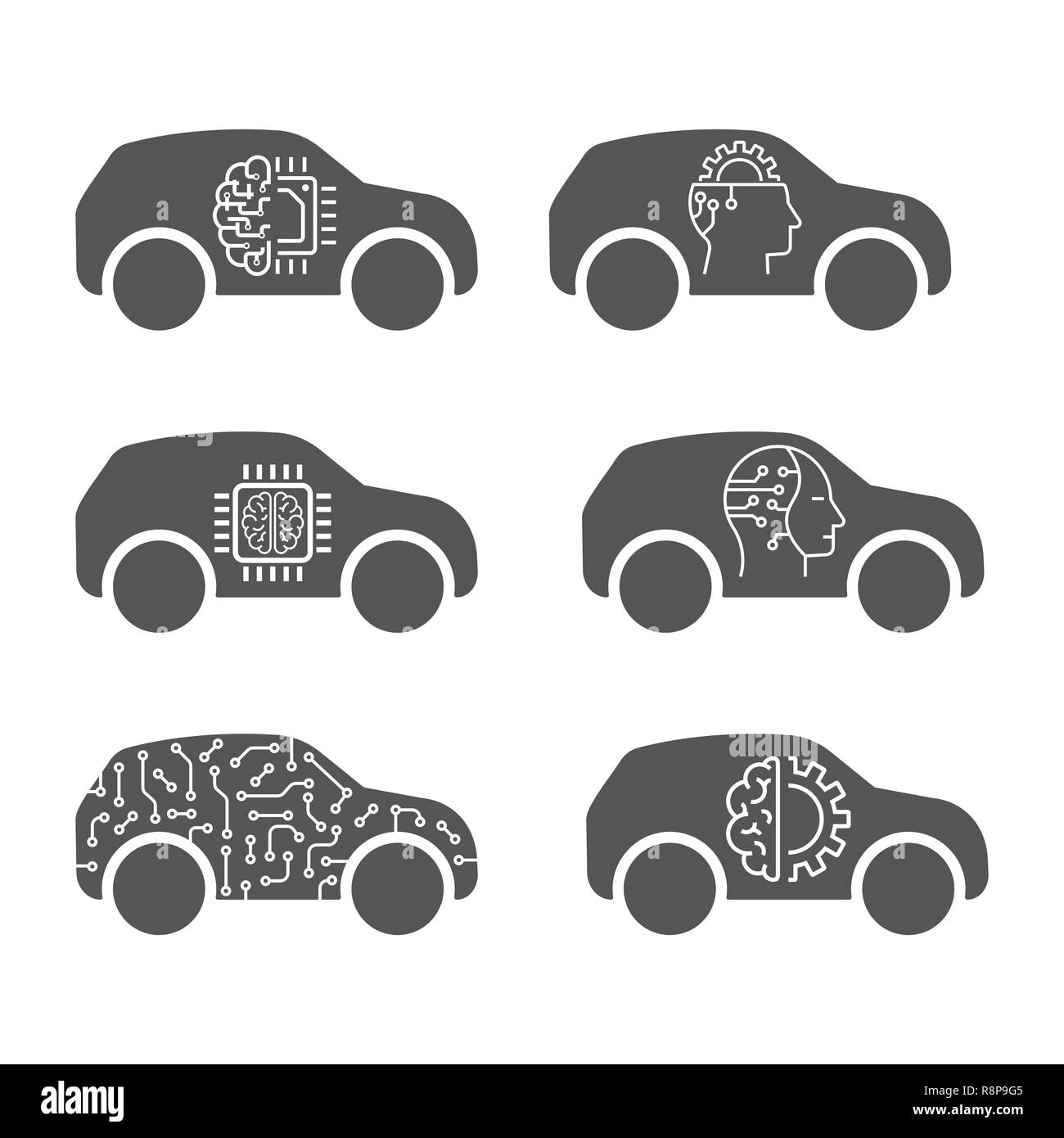 Smart Auto Icons Set, unbemannte Maschinen im flachen Stil. EPS 10. Vektor Stock Vektor