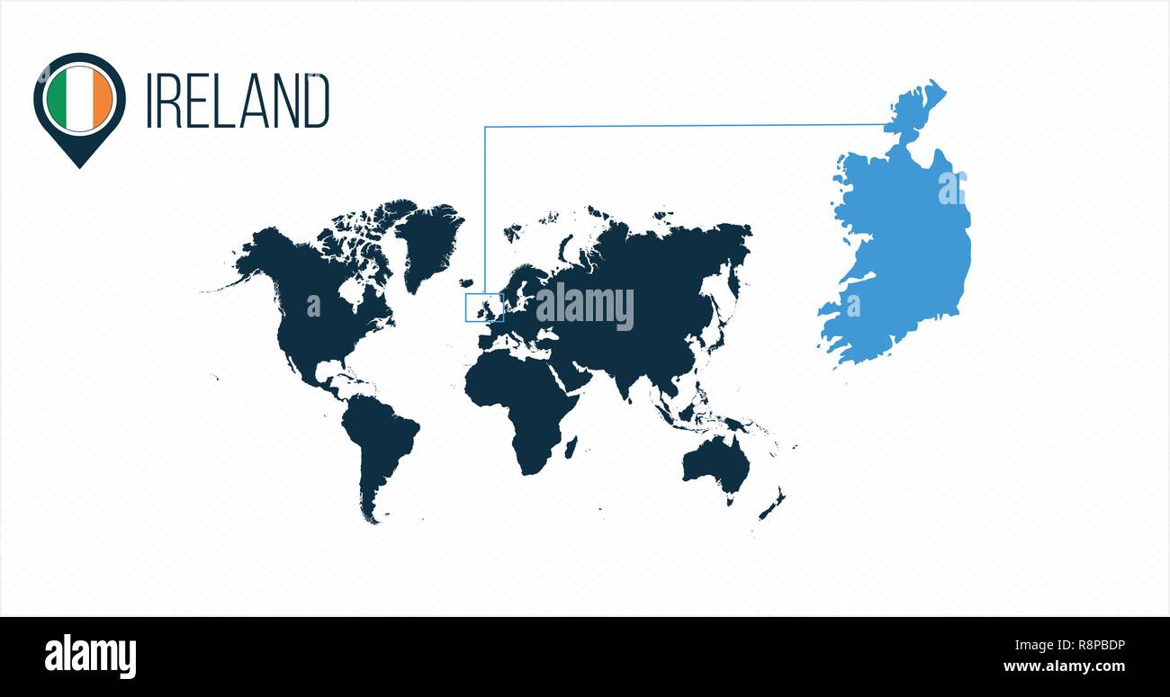 Irland Lage moderne Vektorkarte für Infografiken. Alle Länder der Welt ohne Namen. runde Markierung in der Karte, PIN oder Marker. Vector Illustration auf St Stock Vektor