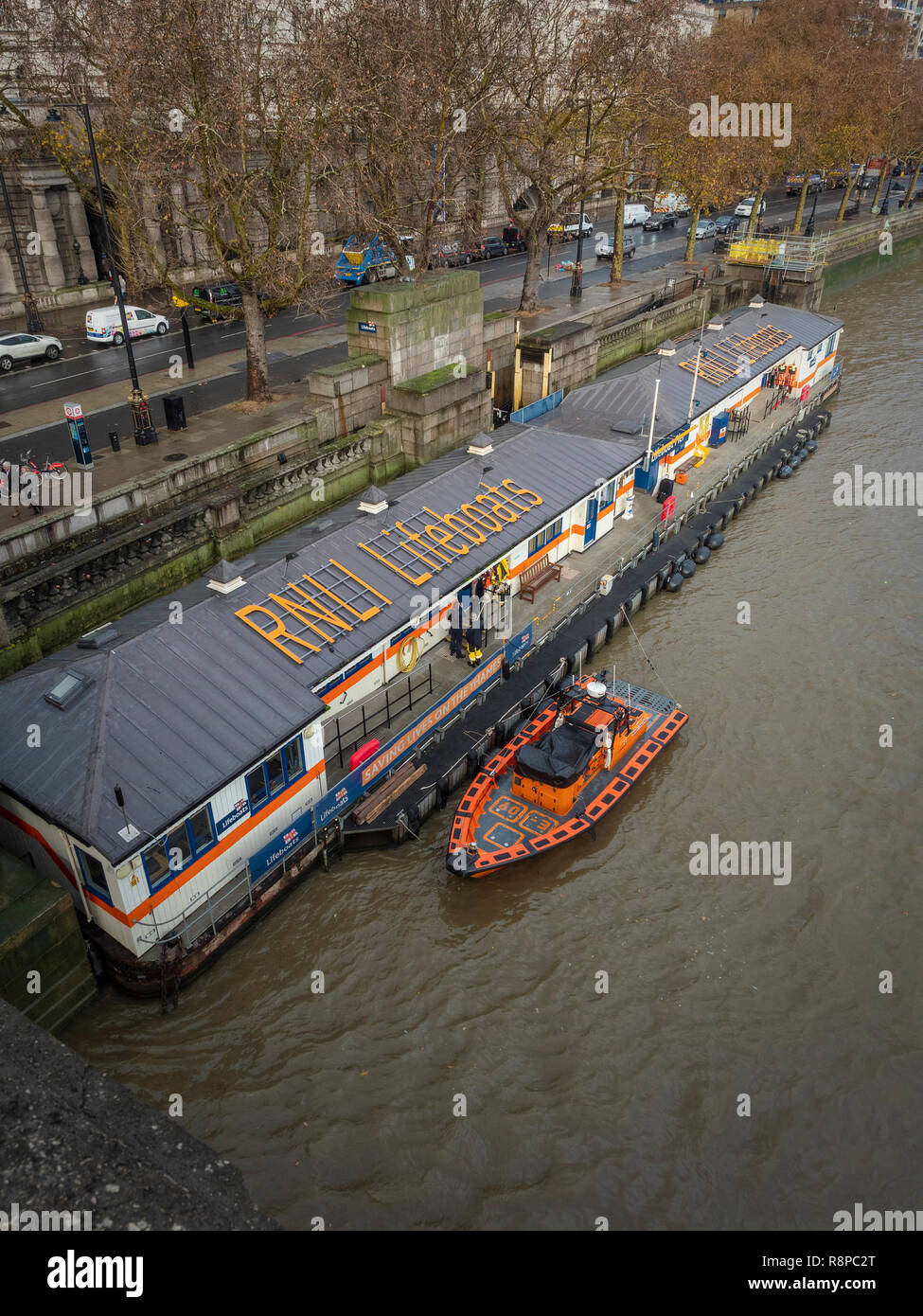 RNLI Lifeboat station für Fluss Rettung Mannschaften, Themse, London, UK. Stockfoto