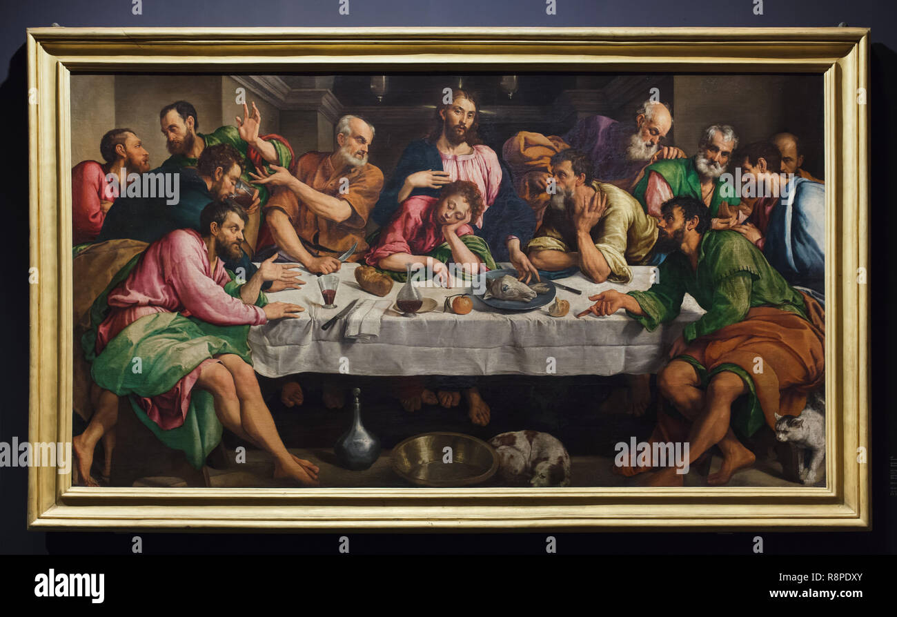 Gemalde Das Letzte Abendmahl Durch Die Italienische Renaissance Malers Jacopo Bassano Auch Bekannt Als Jacopo Dal Ponte 1547 1548 In Der Ausstellung Der Junge Tintoretto In Den Gallerie Dell Accademia In Venedig Italien Die