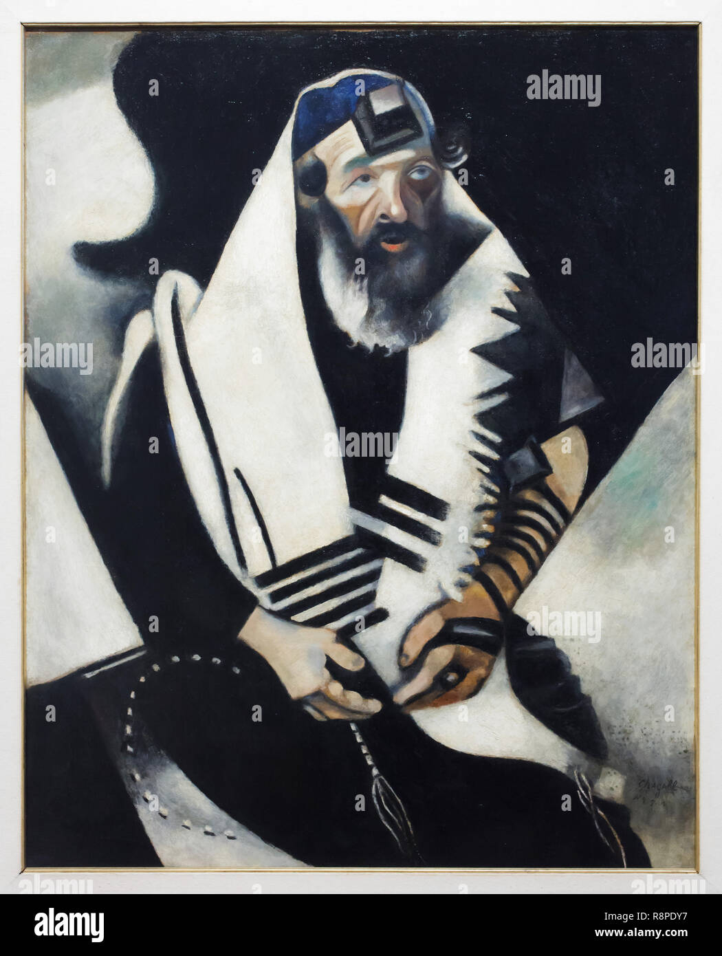 Gemälde "Rabbi Nr. 2" von russischen modernistischen Maler Marc Chagall (1914-1922) auf der Anzeige in der Internationalen Galerie für Moderne Kunst (Galleria Internazionale d'Arte Moderna) im Ca' Pesaro (Pesaro Palace) in Venedig, Italien. Stockfoto