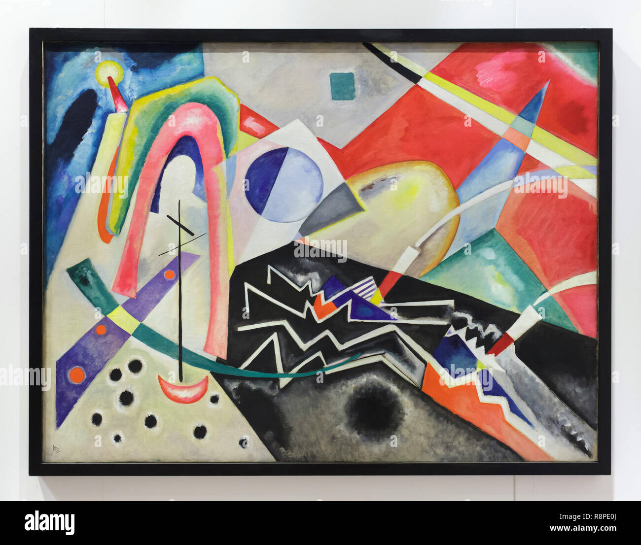 Gemälde "White Zig Zag" von russischen modernistischen Maler Wassily Kandinsky (1922) in der Internationalen Galerie für Moderne Kunst (Galleria Internazionale d'Arte Moderna) im Ca' Pesaro (Pesaro Palace) in Venedig, Italien. Stockfoto