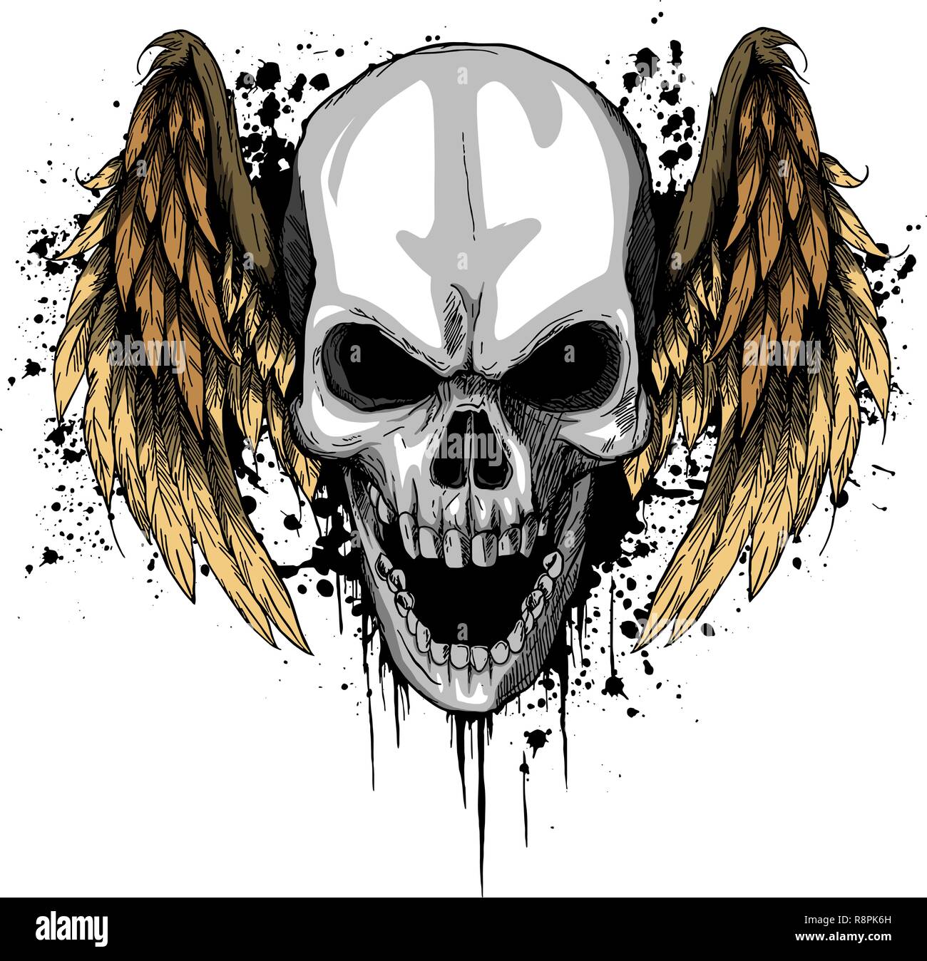 Ein menschlicher Schädel mit Flügeln Vector Illustration Stock Vektor