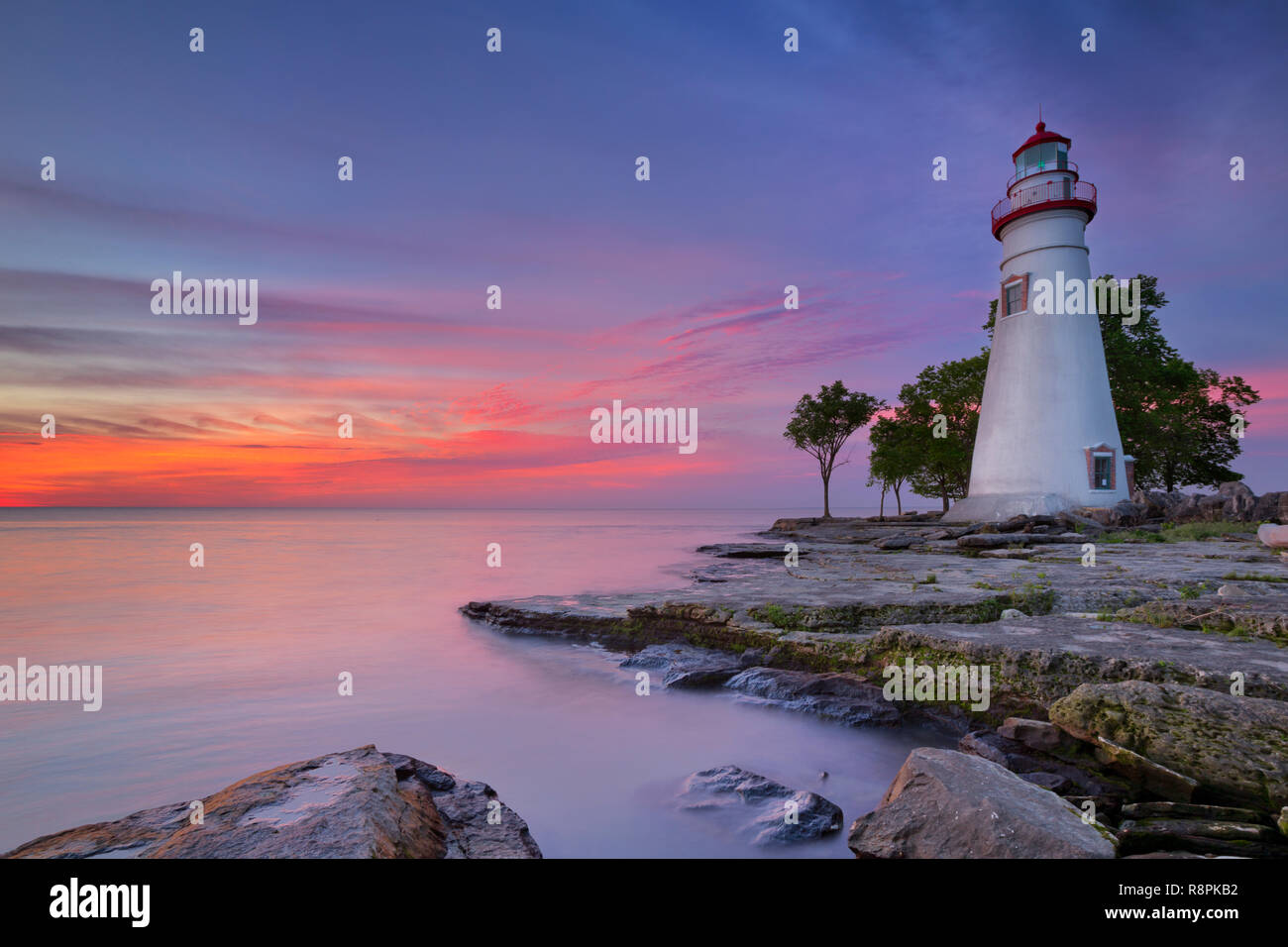 Die Marblehead Leuchtturm am Rande des Lake Erie in Ohio, USA. Bei Sonnenaufgang fotografiert. Stockfoto