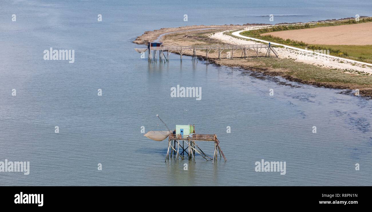 Frankreich, Charente Maritime, Madame Insel, Angeln Kabine mit carrelet (Luftbild) Stockfoto