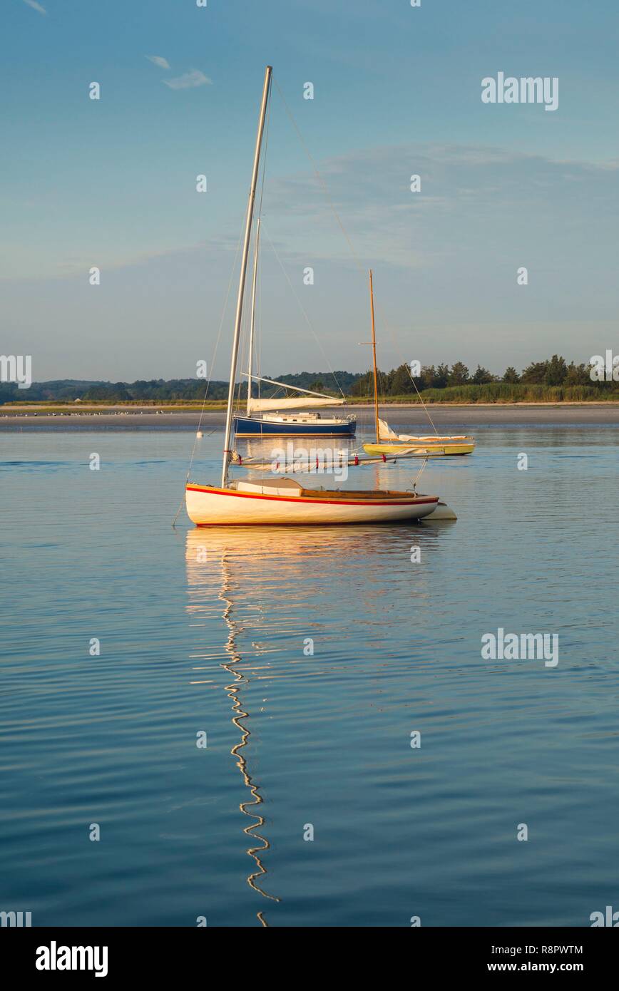 United States, New England, Cape Ann, Massachusetts, Annisquam Annisquam, Fluss, Segelboote, Dawn Stockfoto