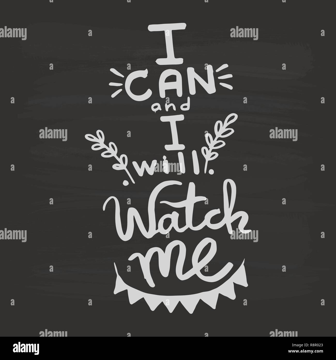 Ich kann und Ich werde Mich sehen Handschrift Monogramm Kalligraphie. Phrase Grafik Desing. Schwarz und weiß eingraviert Tinte Art. Stock Vektor