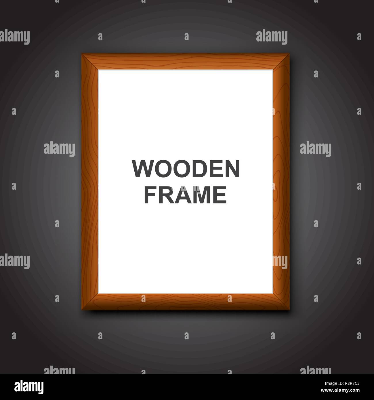 Holz- photoframe auf einem schwarzen Hintergrund mit einem realistischen Schatten. Ein leerer Platz für den Text. Eine Vorlage für ein Banner. Vector Illustration. Stock Vektor