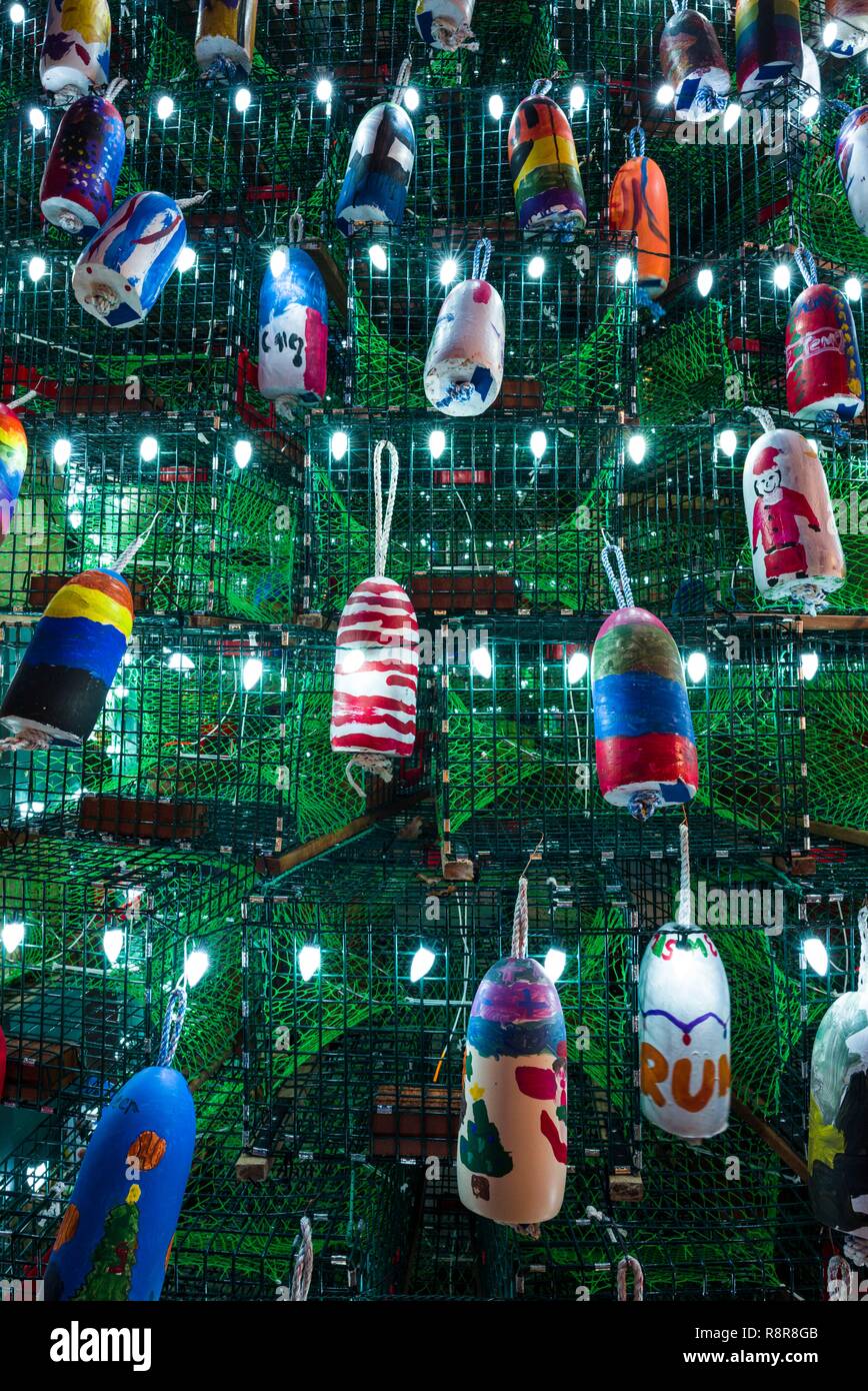 United States, New England, Cape Ann, Massachusetts, Gloucester, Weihnachtsbaum der Hummerfallen gemacht Stockfoto
