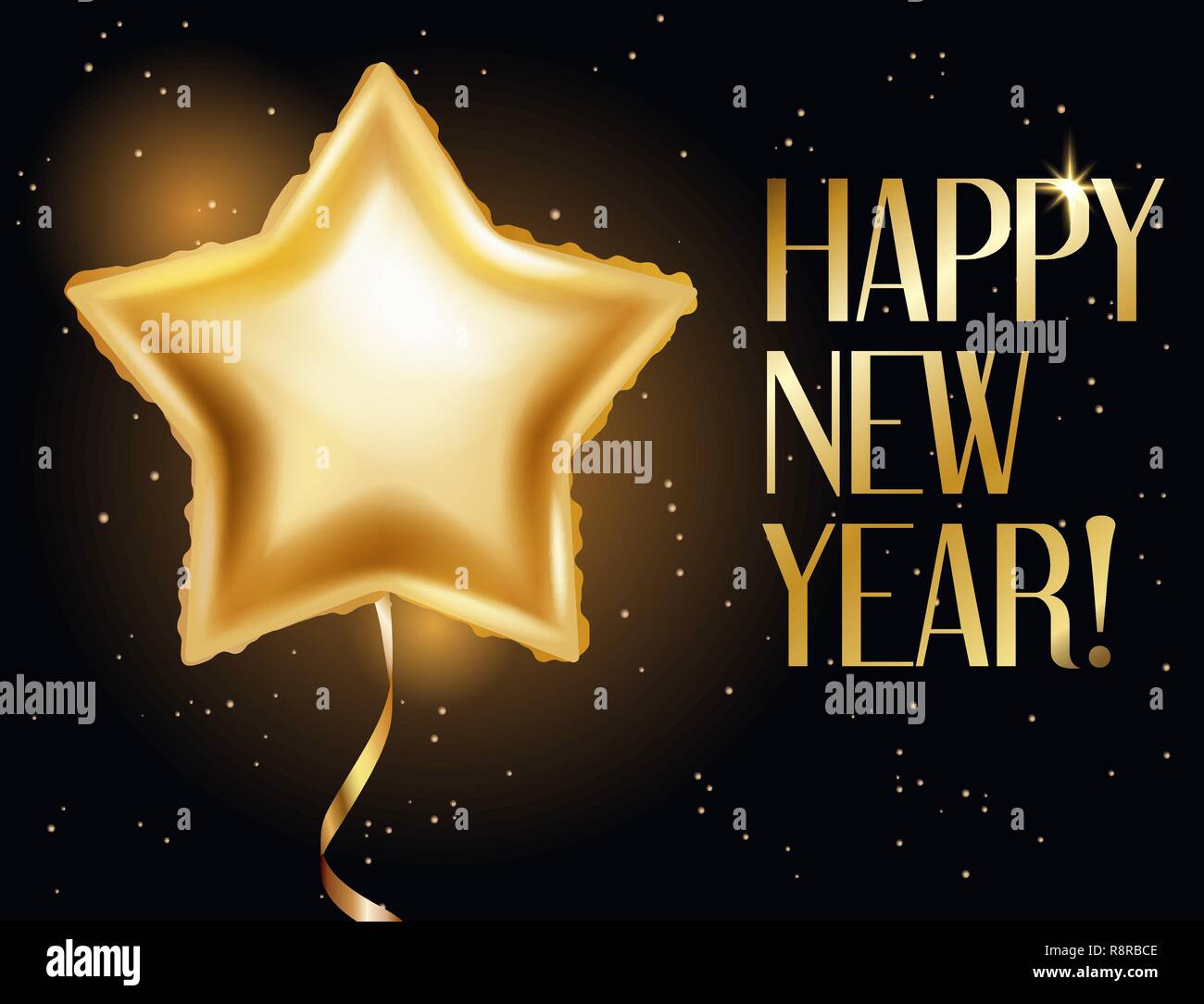 Goldene Luftballons in Form von Stern, ein glückliches neues Jahr Stock Vektor