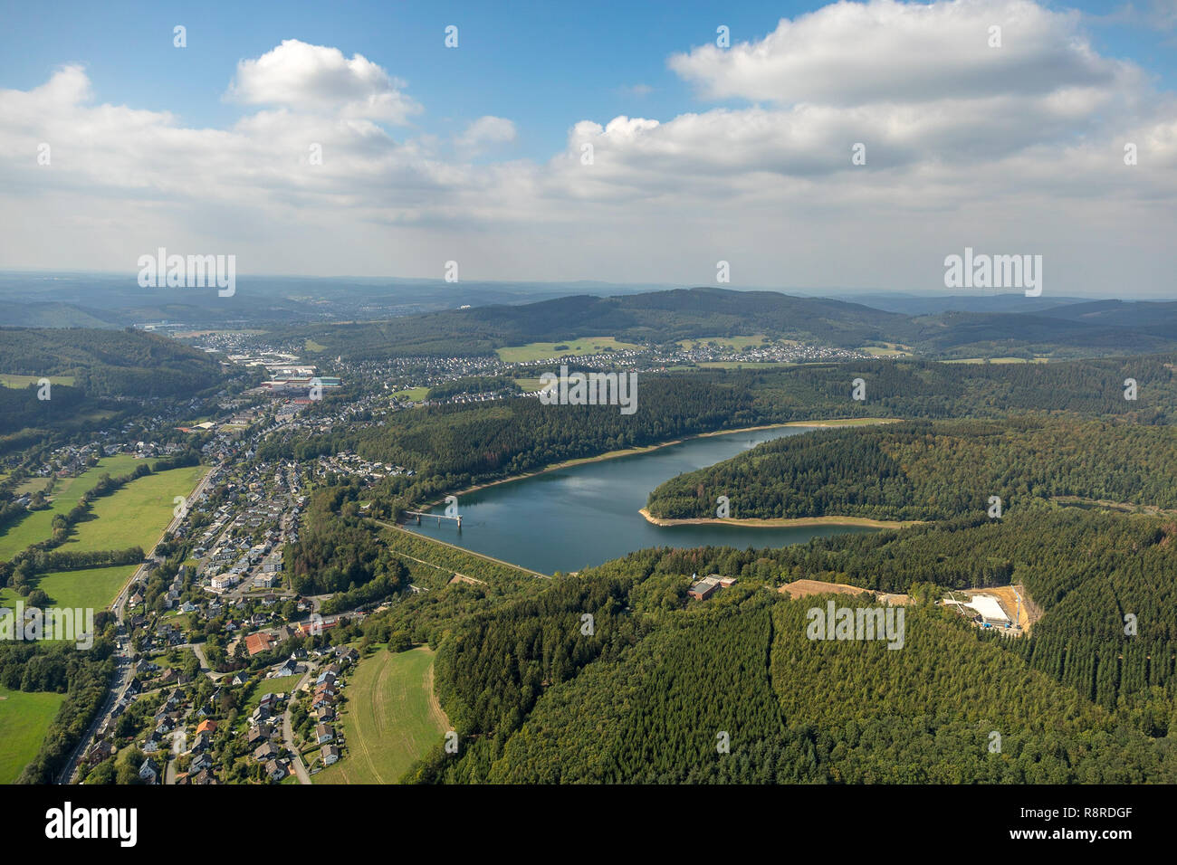 Luftaufnahme, Breitenbach Dam, Dam, Behälter, der Wolken, der Wälder, Baustelle 3 Wasserkasten, Hochbehälter, Trinkwasser, Wasser verband S Stockfoto