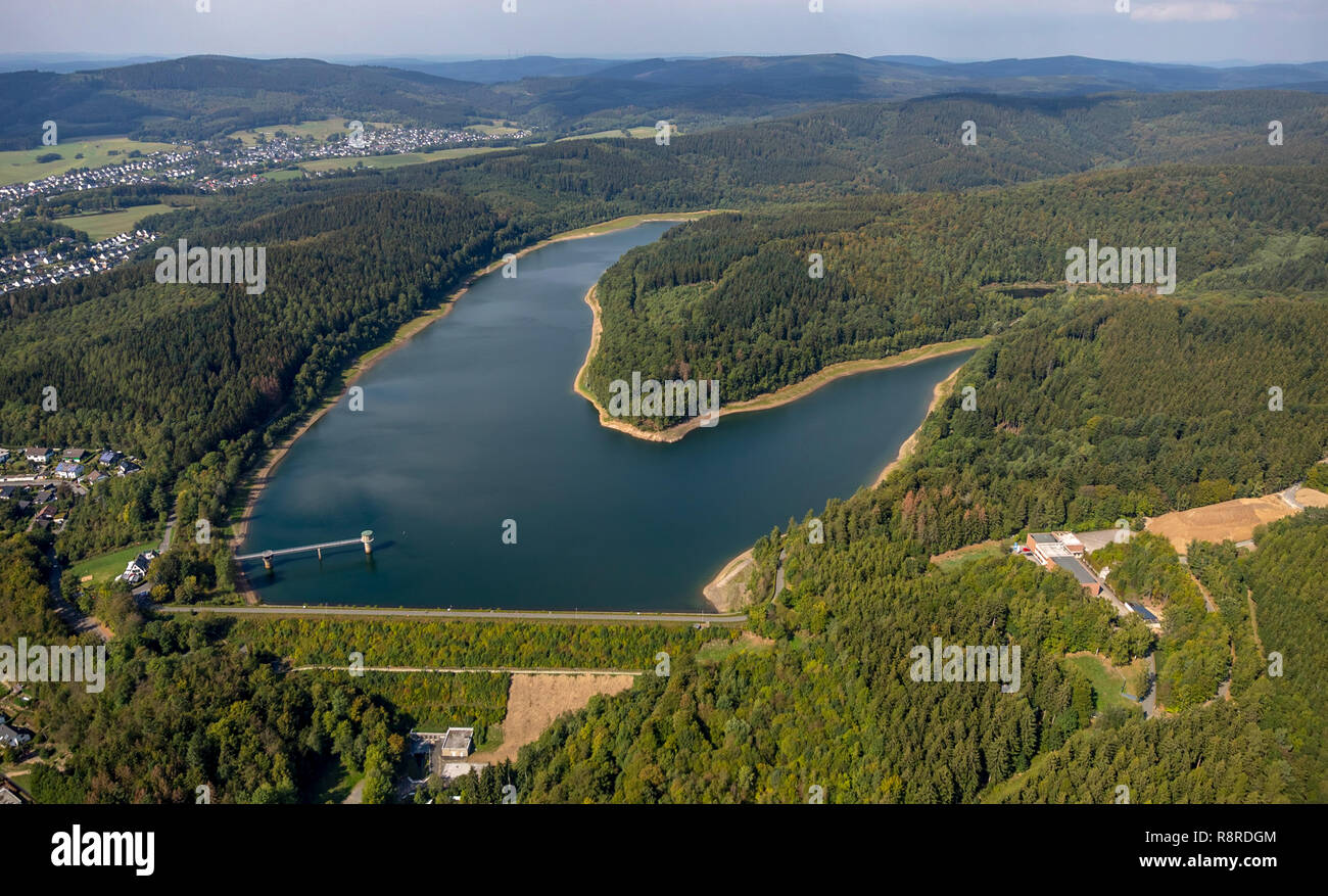 Luftaufnahme, Breitenbach Dam, Dam, Behälter, der Wolken, der Wälder, Baustelle 3 Wasserkasten, Hochbehälter, Trinkwasser, Wasser verband S Stockfoto