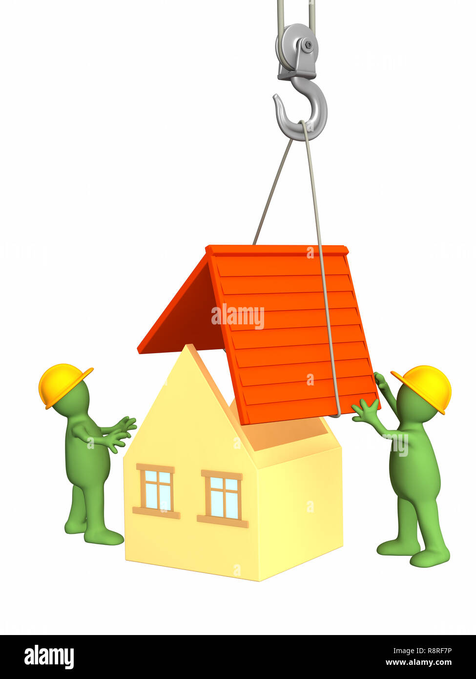 Die 3D-Arbeiten, Puppen, den Bau des Hauses. Objekte über Weiß Stockfoto