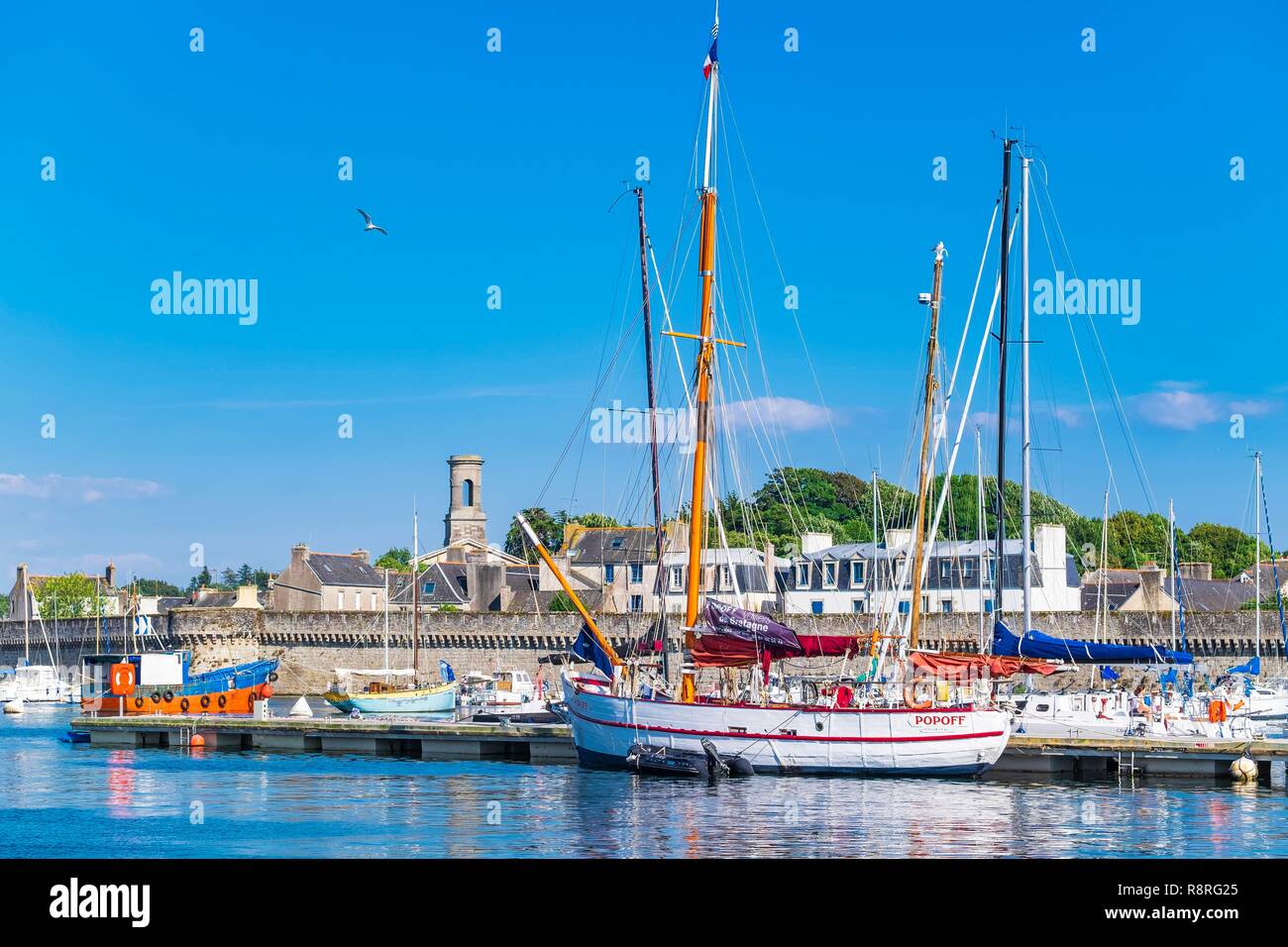 Frankreich, Finistere, Concarneau, den Hafen, die popoff ist eine alte hölzerne Trawler 22 m lang, 1946 in La Rochelle gebaut Stockfoto