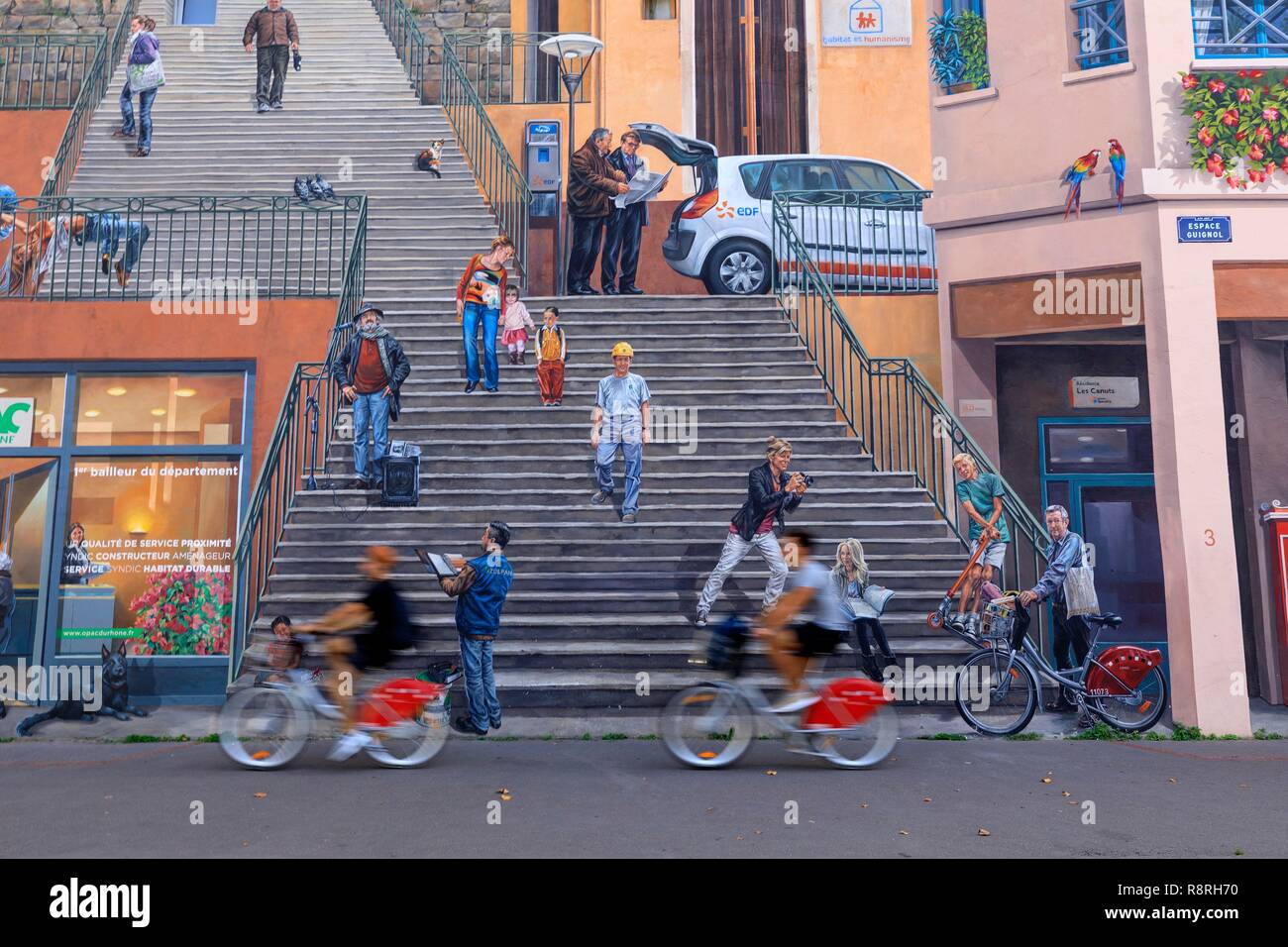 Frankreich, Rhône, Lyon, 4. Arrondissement, Le Plateau Stadtteil La Croix Rousse, Boulevard des Canuts, die Wand des Canuts Stockfoto