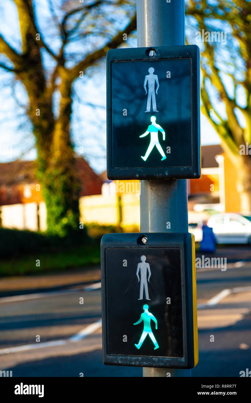 Kontrolllampen, Fußgängerzone. Stockfoto