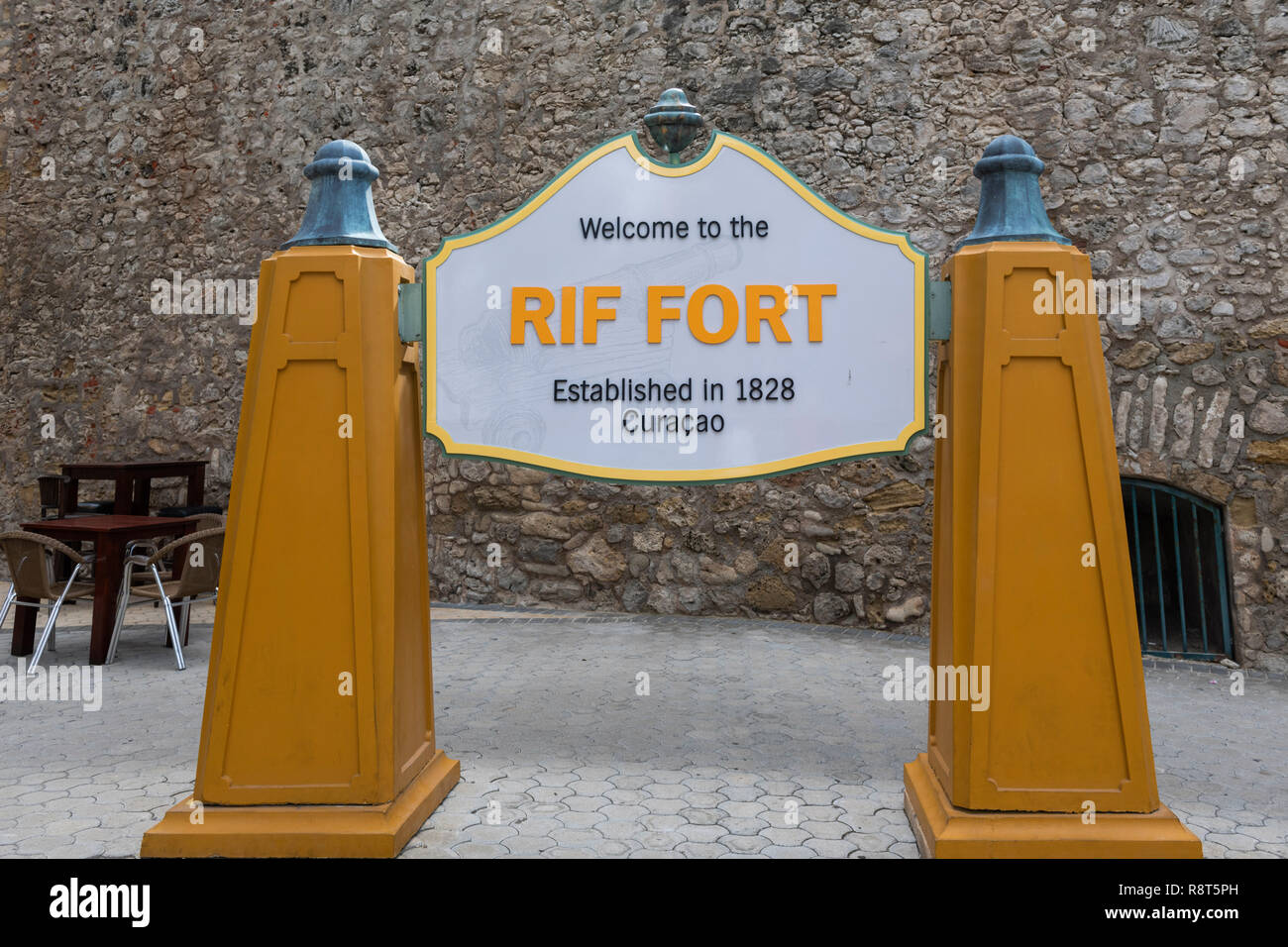Zeichen für Rif Fort Curacao Stockfoto