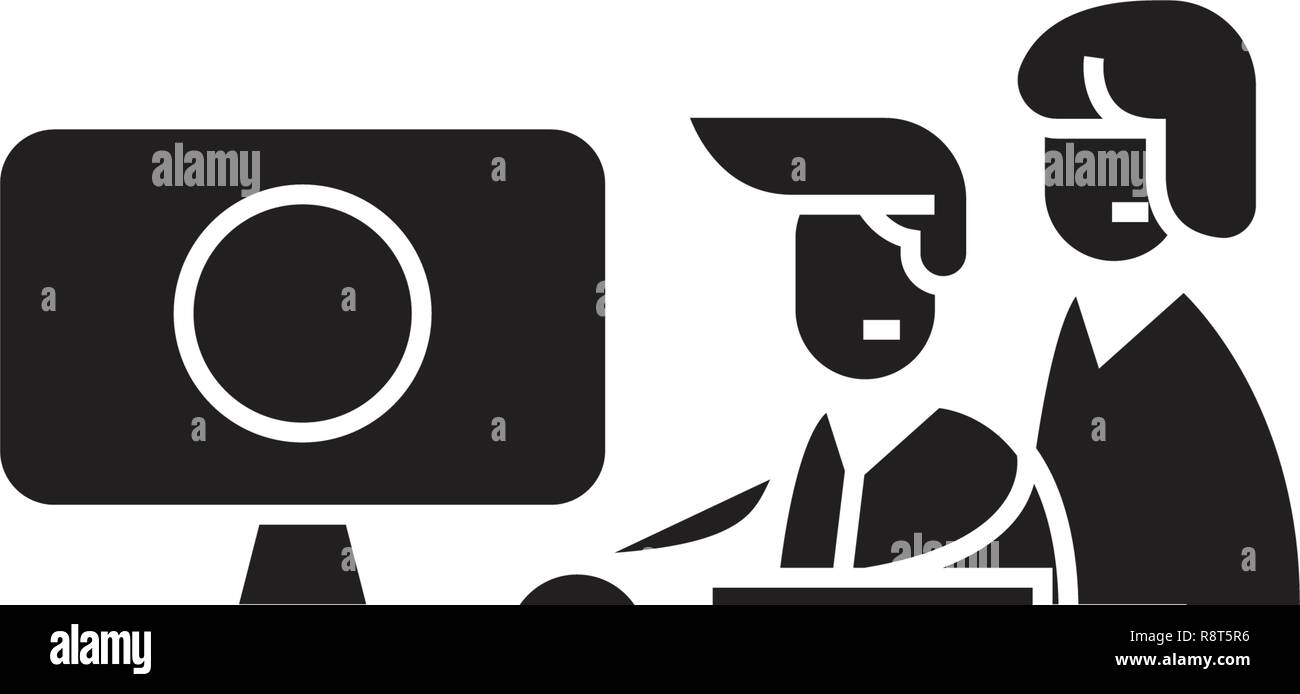 Koordinierung der Arbeit schwarz Vektor Konzept Symbol. Koordinierung der Arbeit flache Illustration, Zeichen Stock Vektor