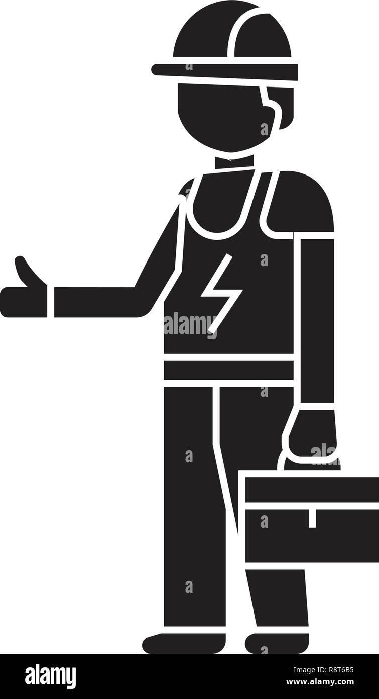 Elektriker arbeiten schwarz Vektor Konzept Symbol. Elektriker arbeiten Flachbild Illustration, Zeichen Stock Vektor