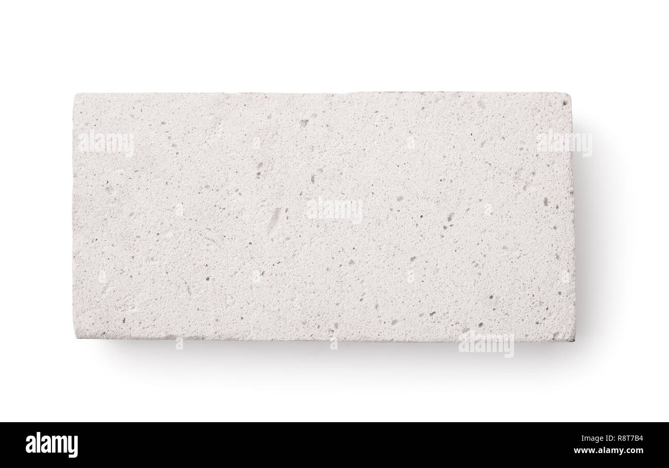 Blick von oben auf die leichte geschäumte Gips Ziegel isoliert auf weißem Stockfoto