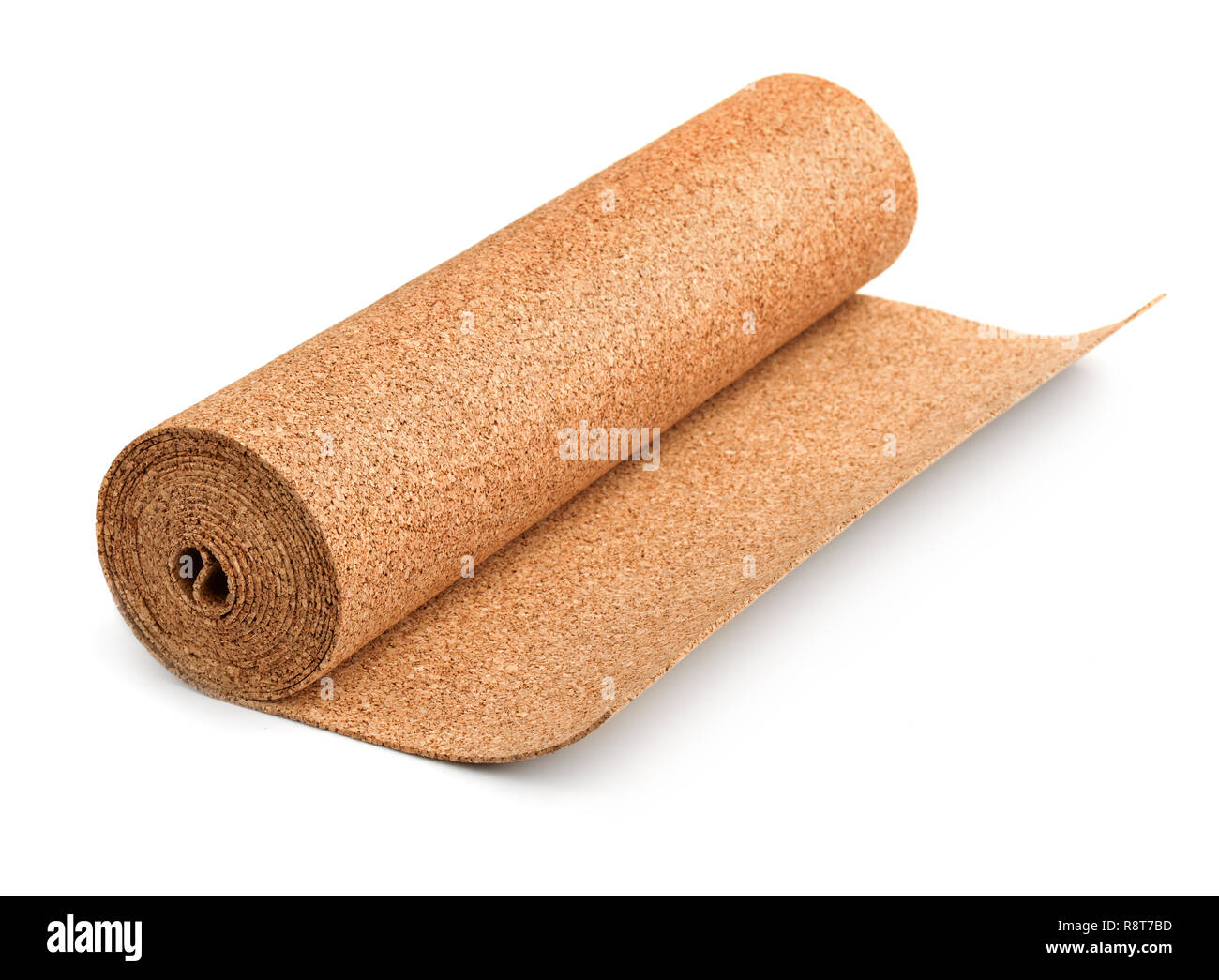 Korkböden underlayment Roll isoliert auf weißem Stockfoto