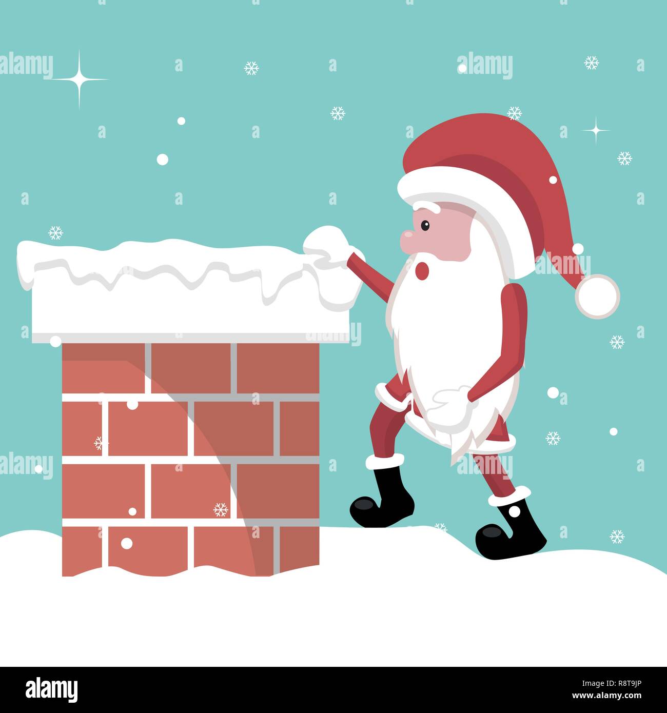 Weihnachtskarte von Santa Claus in den Kamin Stock Vektor
