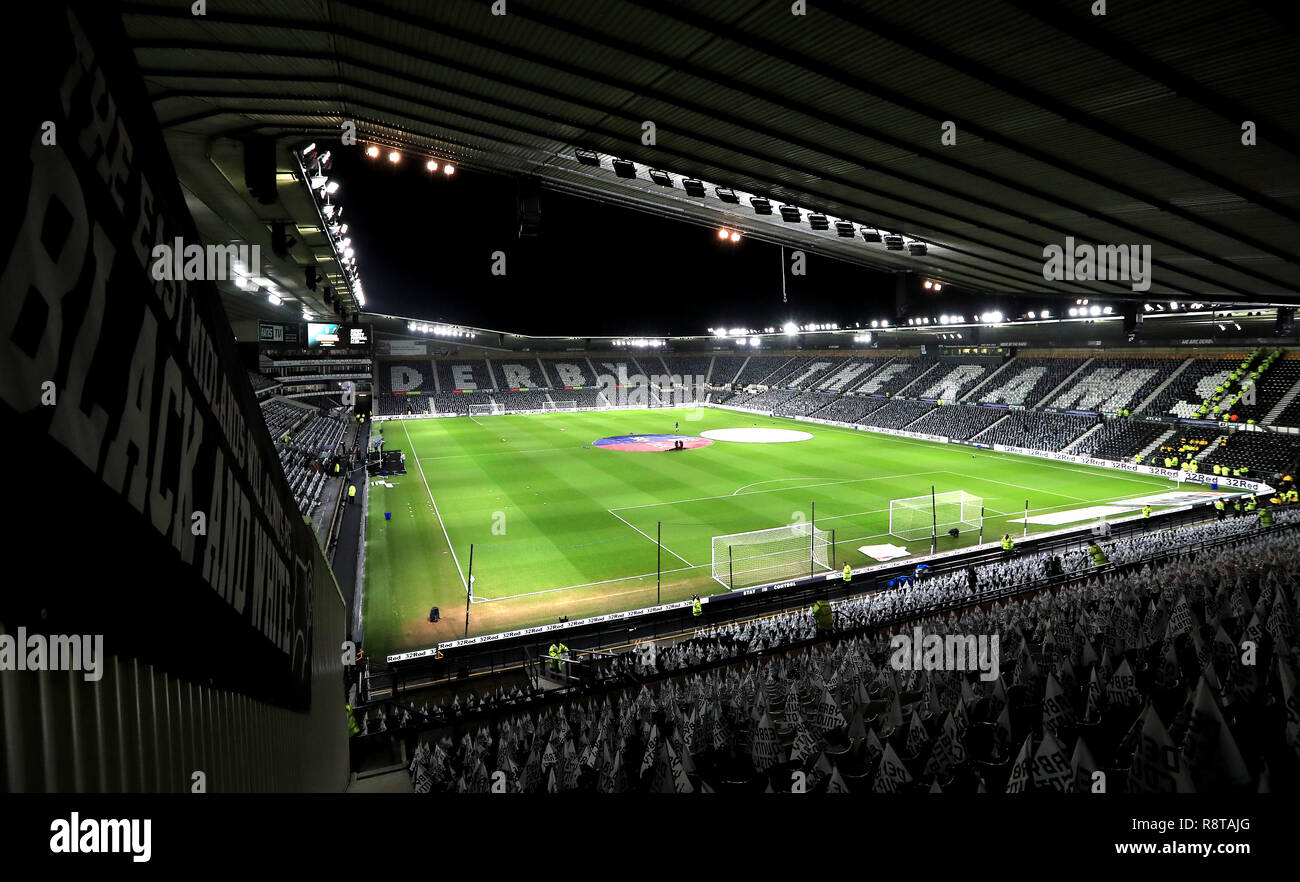 Eine allgemeine Sicht auf das Spielfeld vor der Sky Bet Championship Match im Pride Park, Derby. Stockfoto