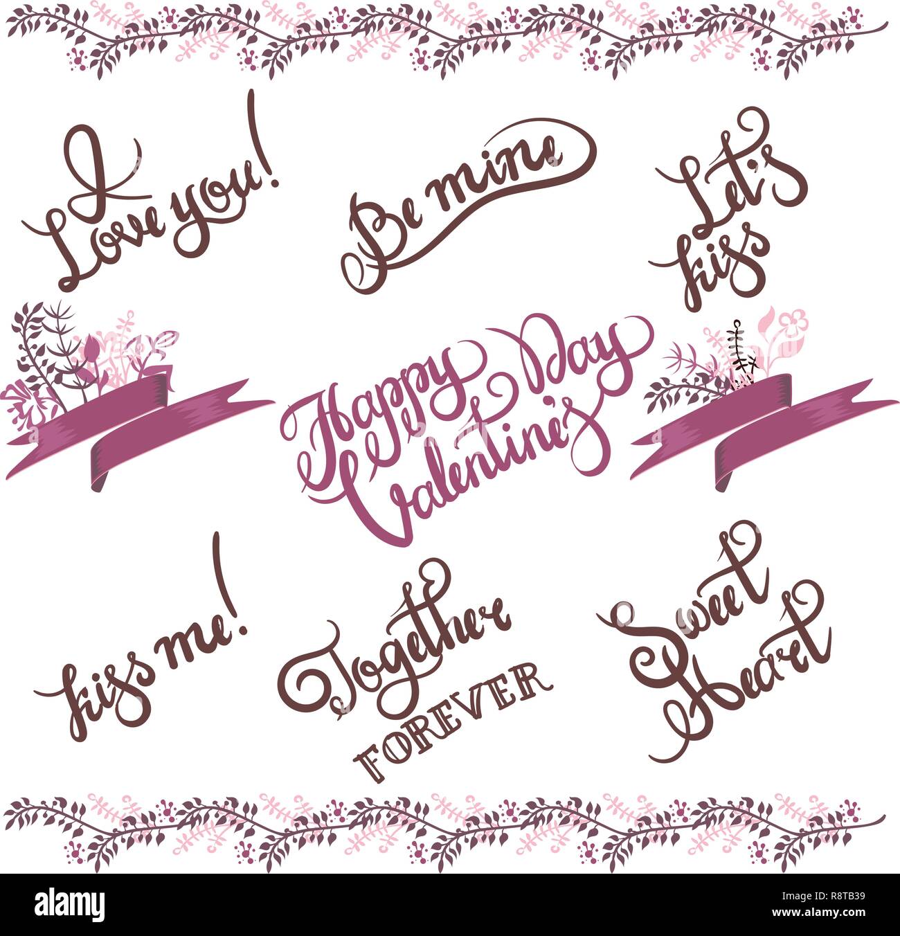 Valentinstag Hand gezeichnet Kalligraphie Satz Stock Vektor