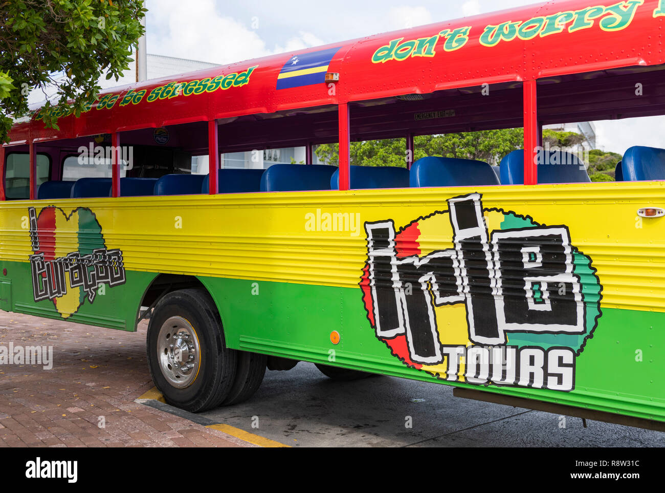 Bunte Sightseeing Bus Curacao Niederländische Antillen Stockfoto