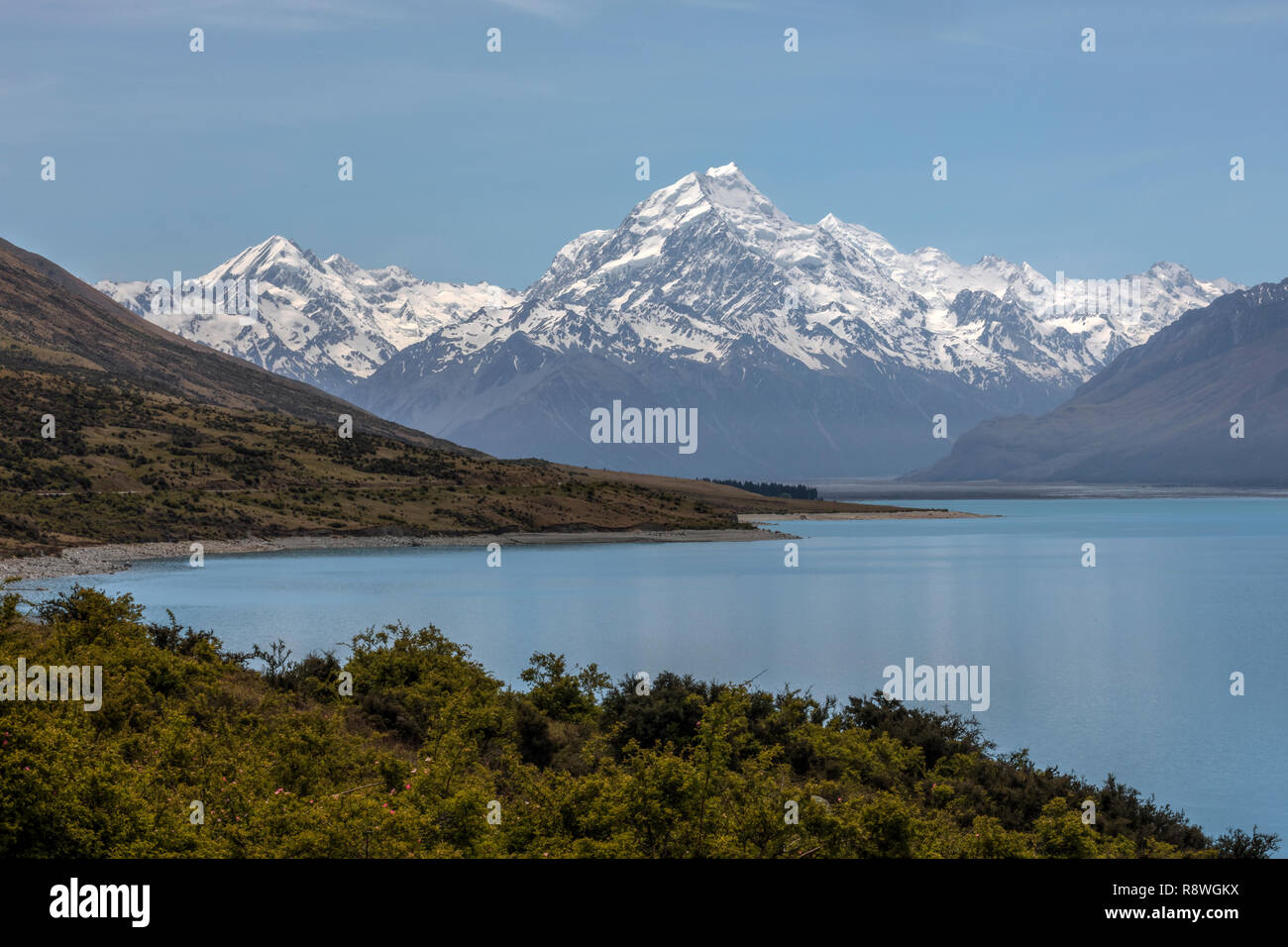 Mount Cook, Lake Pukaki, Canterbury, Südinsel, Neuseeland Stockfoto