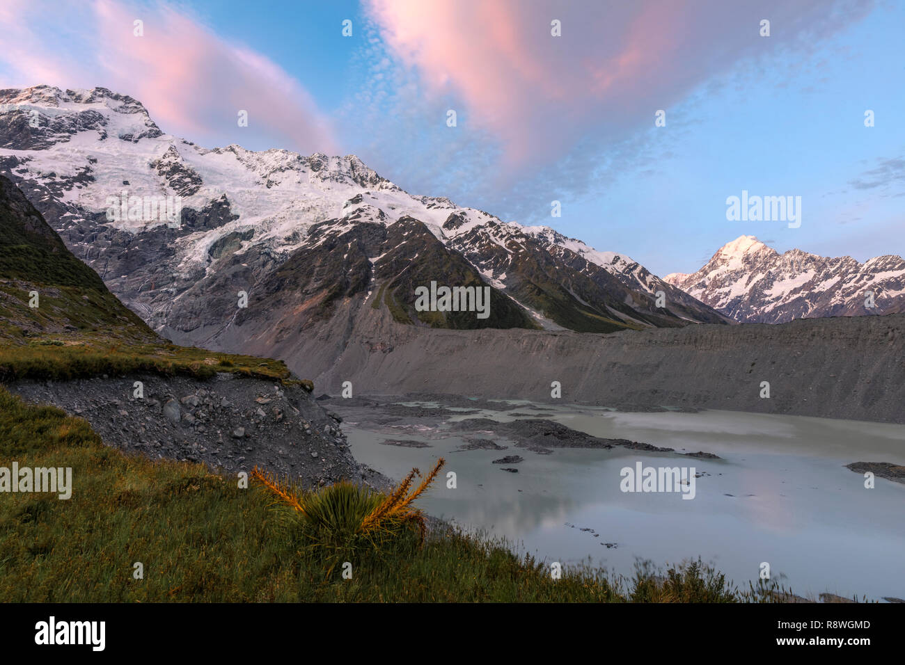 Mount Cook, Lake Pukaki, Canterbury, Südinsel, Neuseeland Stockfoto