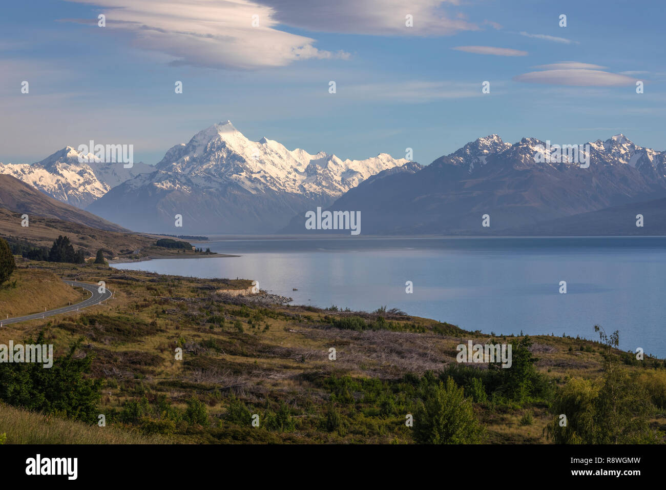 Mount Cook, Lake Pukaki, Canterbury, Südinsel, Neuseeland Stockfoto