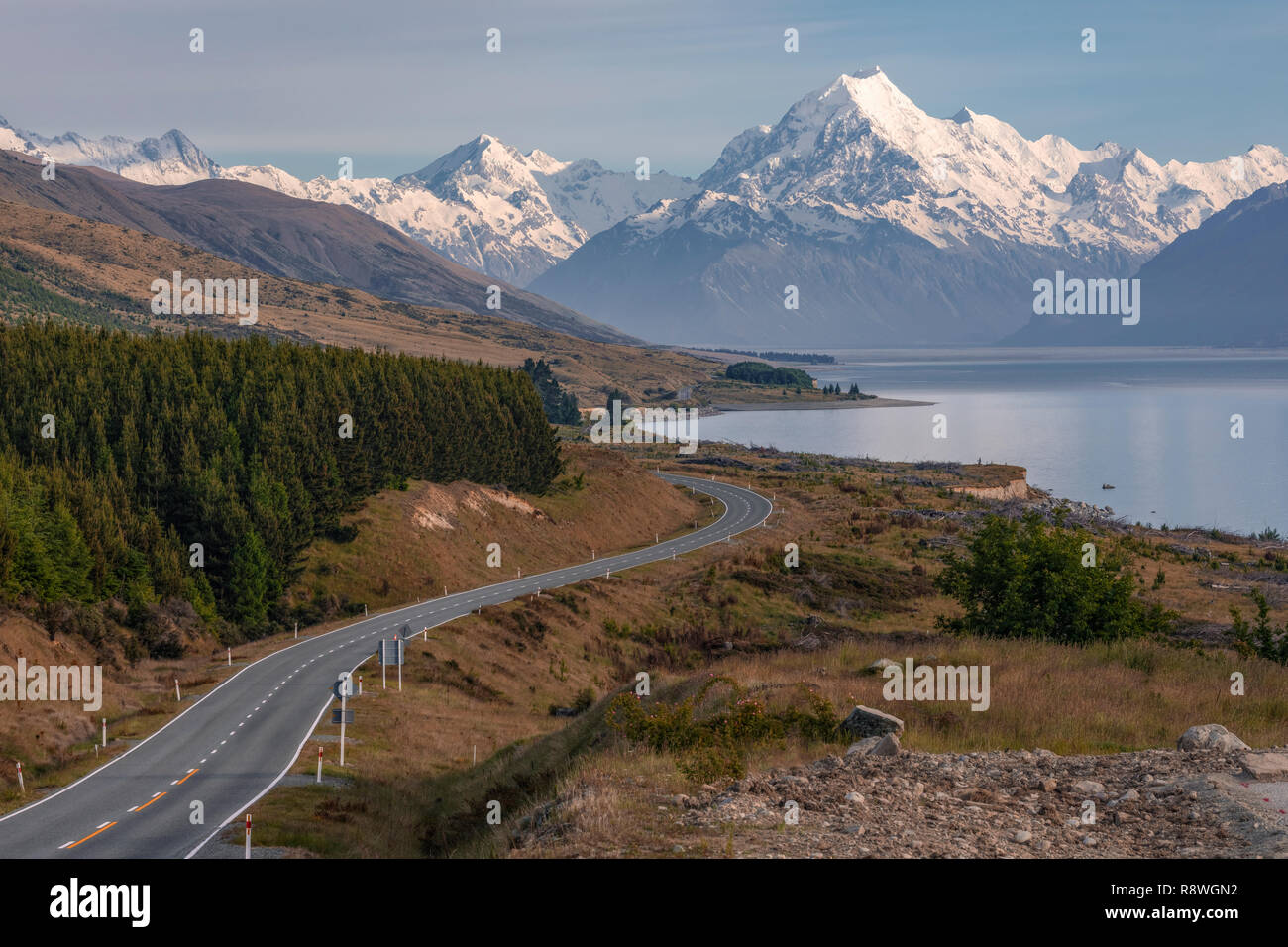 Mount Cook, Lake Pukaki, Canterbury, Südinsel, Neuseeland Stockfoto