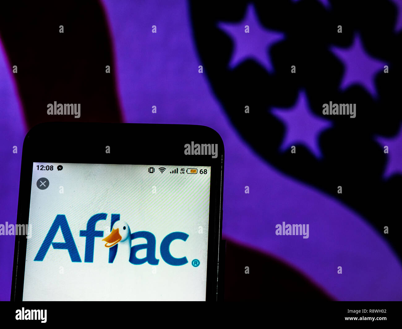 Aflac Insurance Company Logo auf dem Smartphone angezeigt Stockfoto