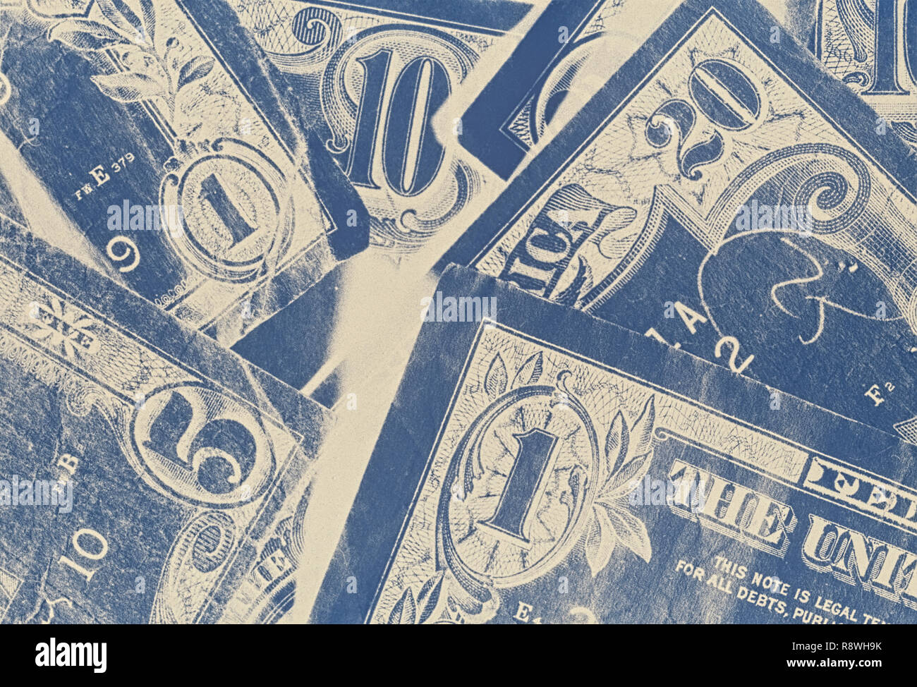 Nahaufnahme von Geld, Papier, Währung und US-Dollarnoten in einem monochromatischen Format oder Technik Stockfoto
