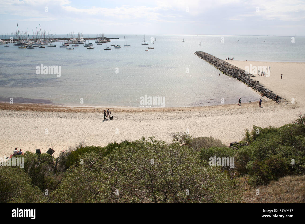 Hundefreundlich Strand, Sandringham Hafen und Hampton Beach, Melbourne, Victoria, Australien Stockfoto