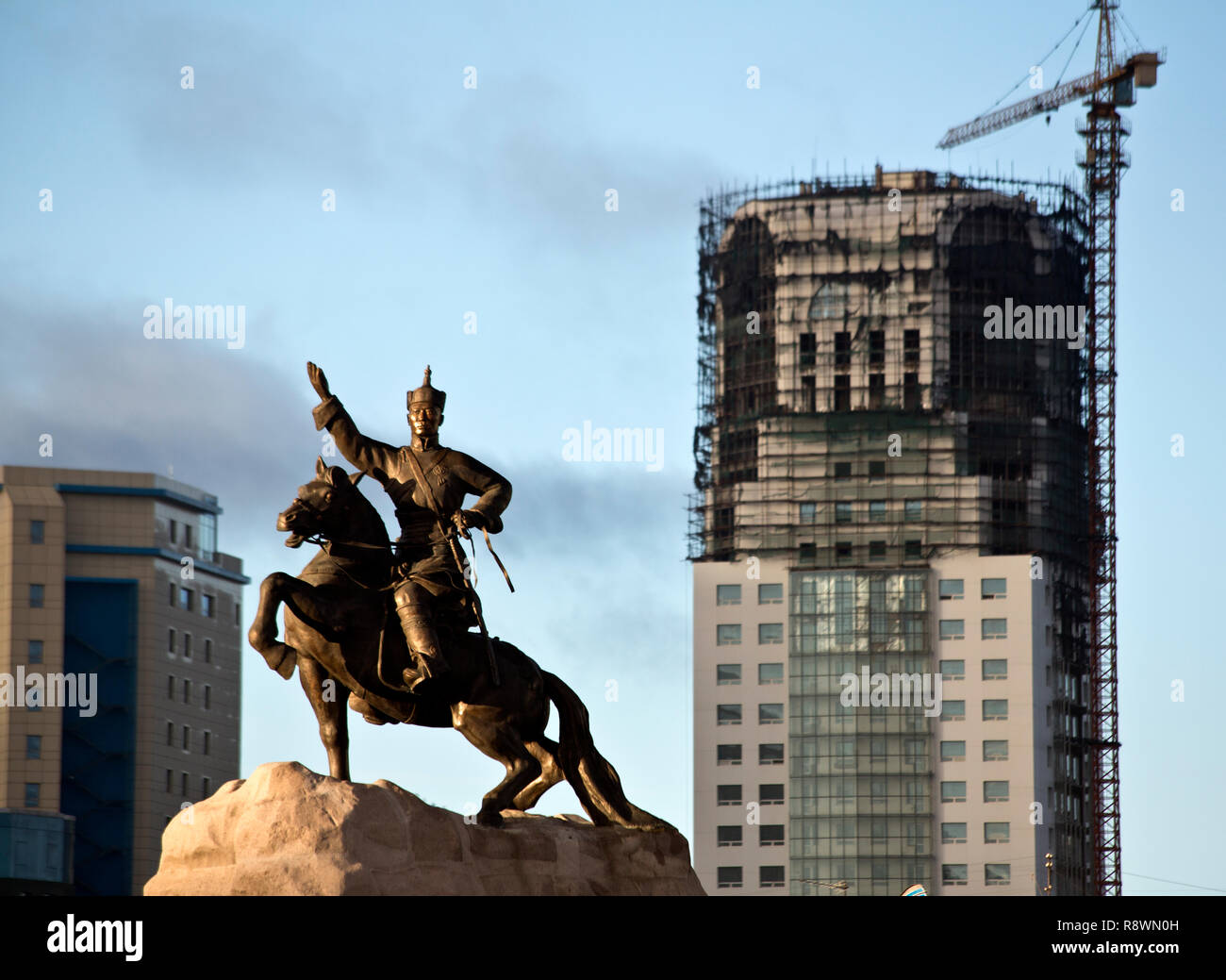 Blick auf Sukhbaatar Statue in Ulan Bator, Mongolei Stockfoto