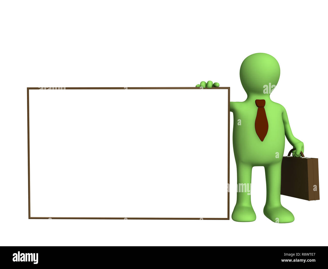 Marionette - Geschäftsmann mit der leeren Form in eine Hand. Objekte über Weiß Stockfoto