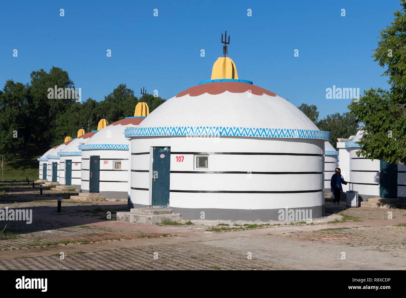 China, Innere Mongolei, Provinz Hebei, Zhangjiakou, Bashang Grasland, Hotel mit jurten Stockfoto