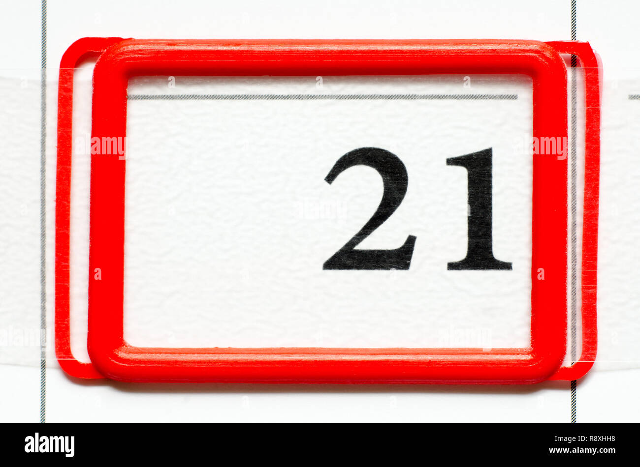 Kalender Datum mit Nummer 21 Stockfoto