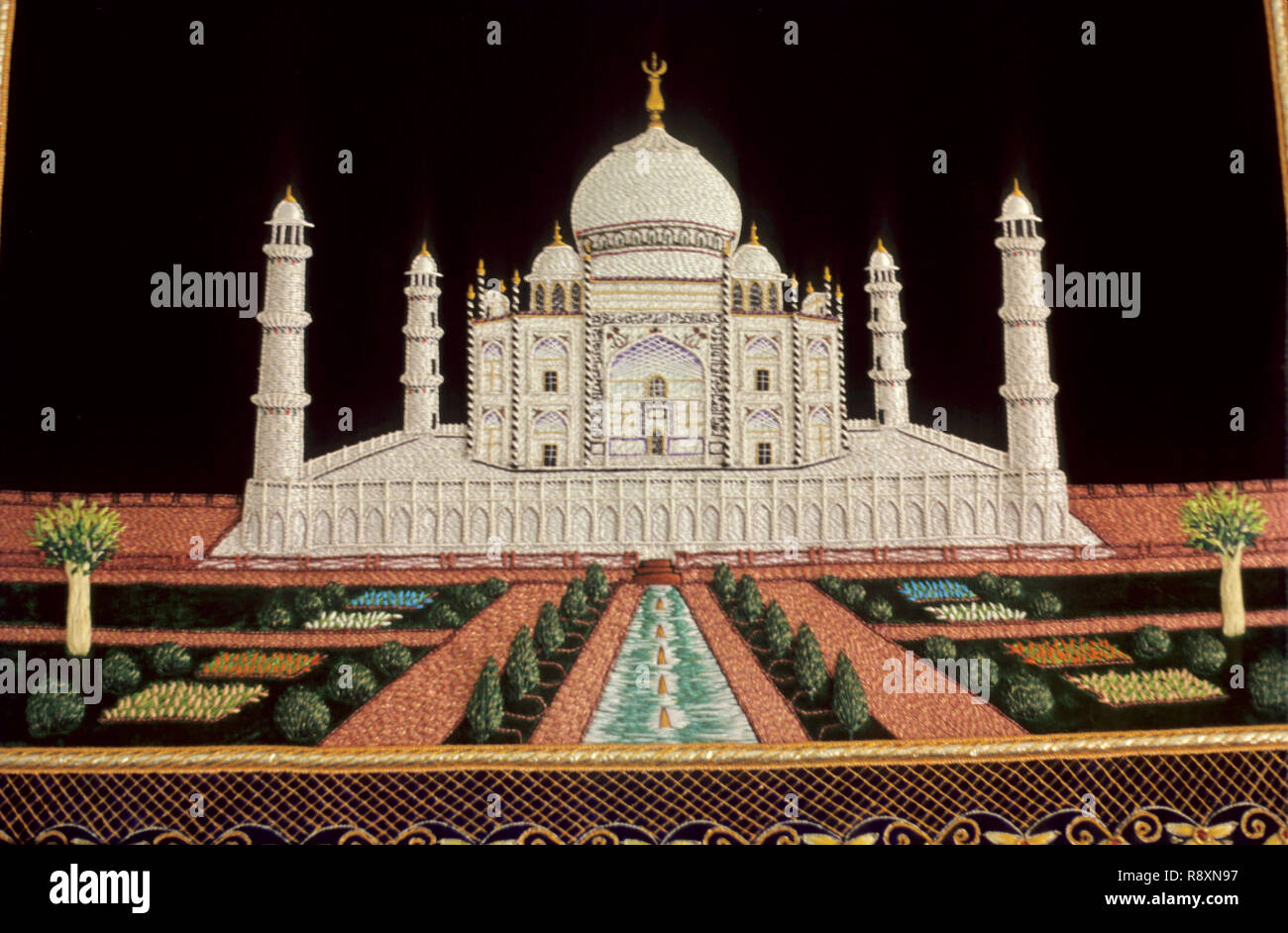 Taj Mahal auf Handwebstühlen hergestellte Arbeiten Stockfoto