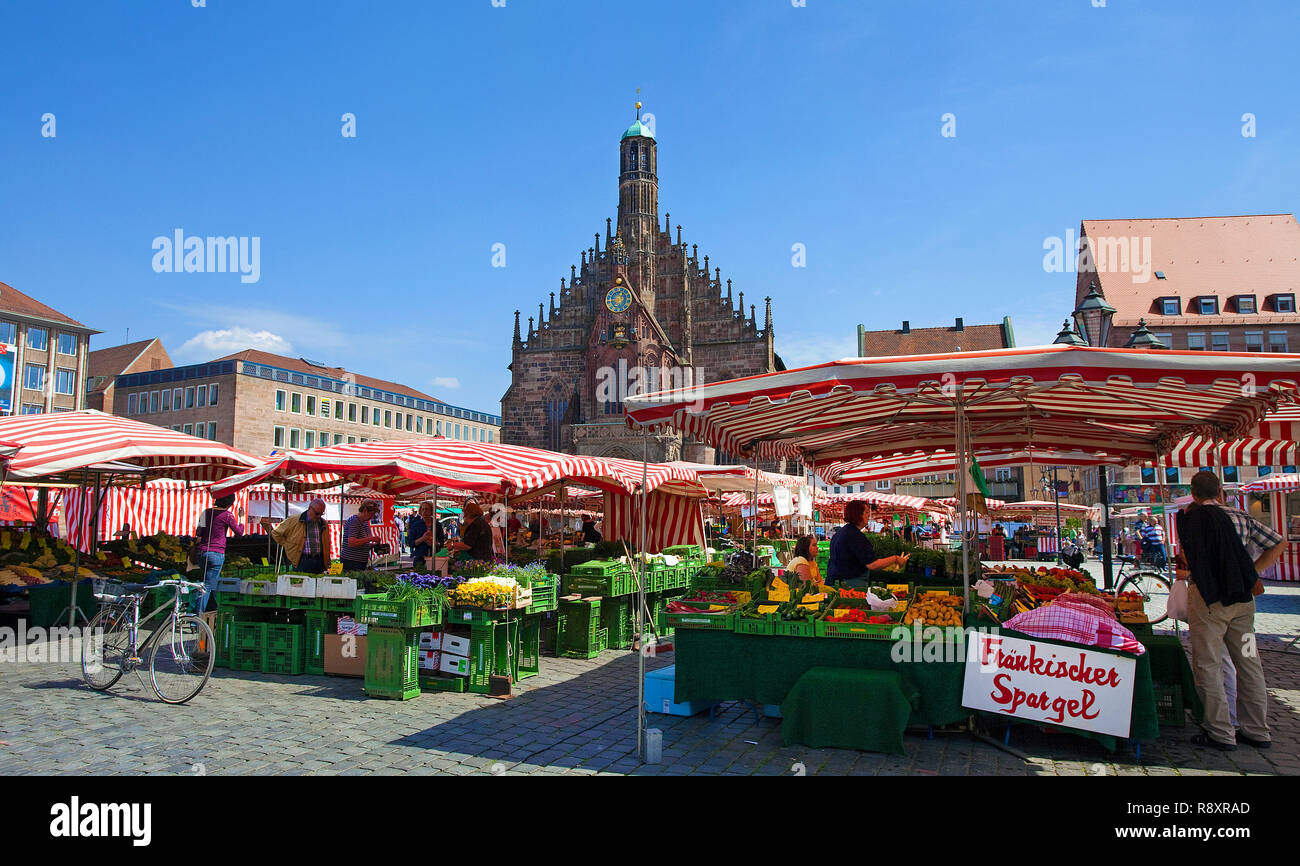 Hauptmarkt, hinter der Kirche Unserer Lieben Frau, Altstadt, Nürnberg, Franken, Bayern, Deutschland, Europa Stockfoto