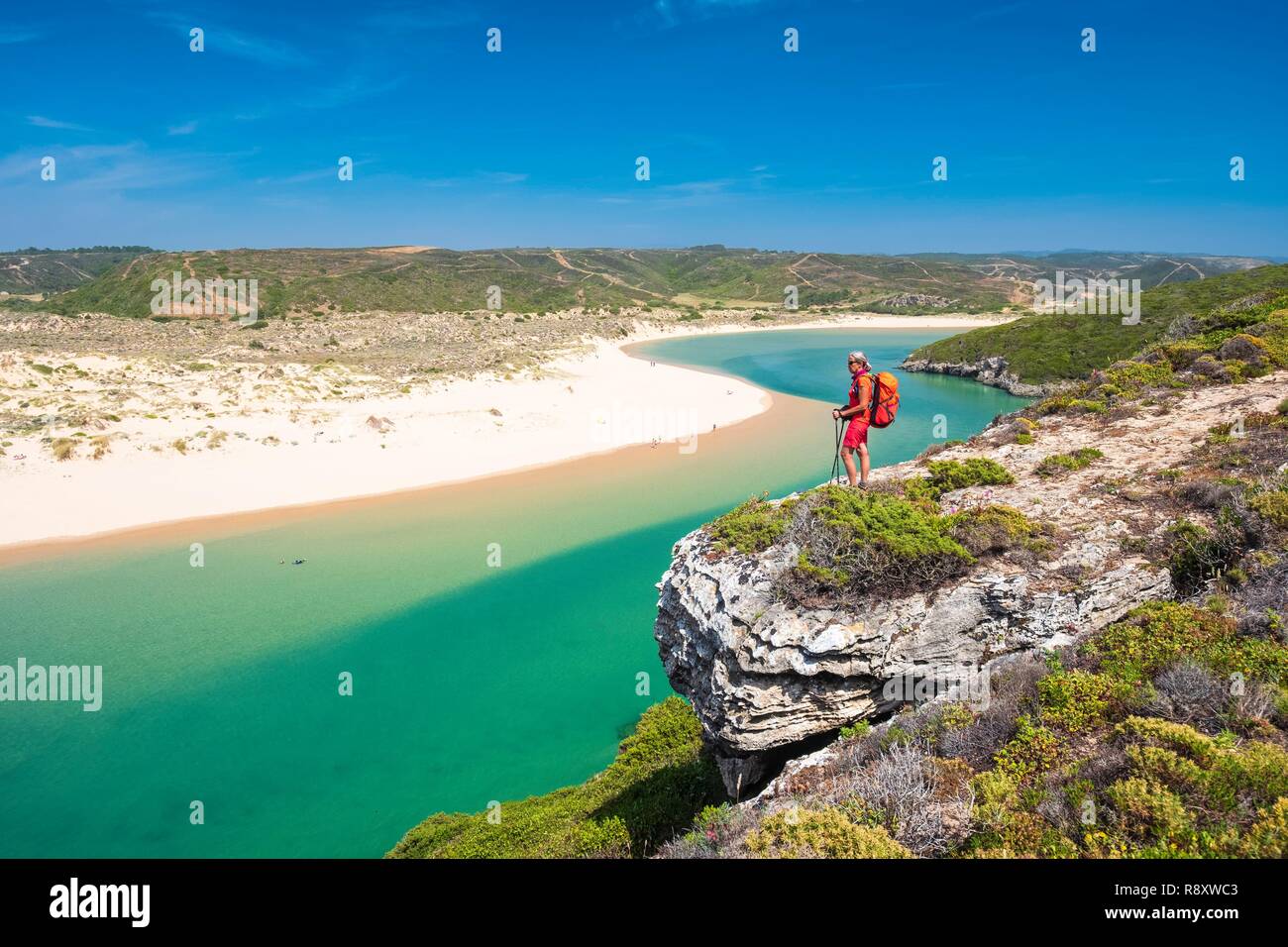 Portugal, Algarve, Süd-west Alentejano und Costa Vicentina, Aljezur, Praia da Amoreira an der Mündung des Flusses Aljezur Stockfoto