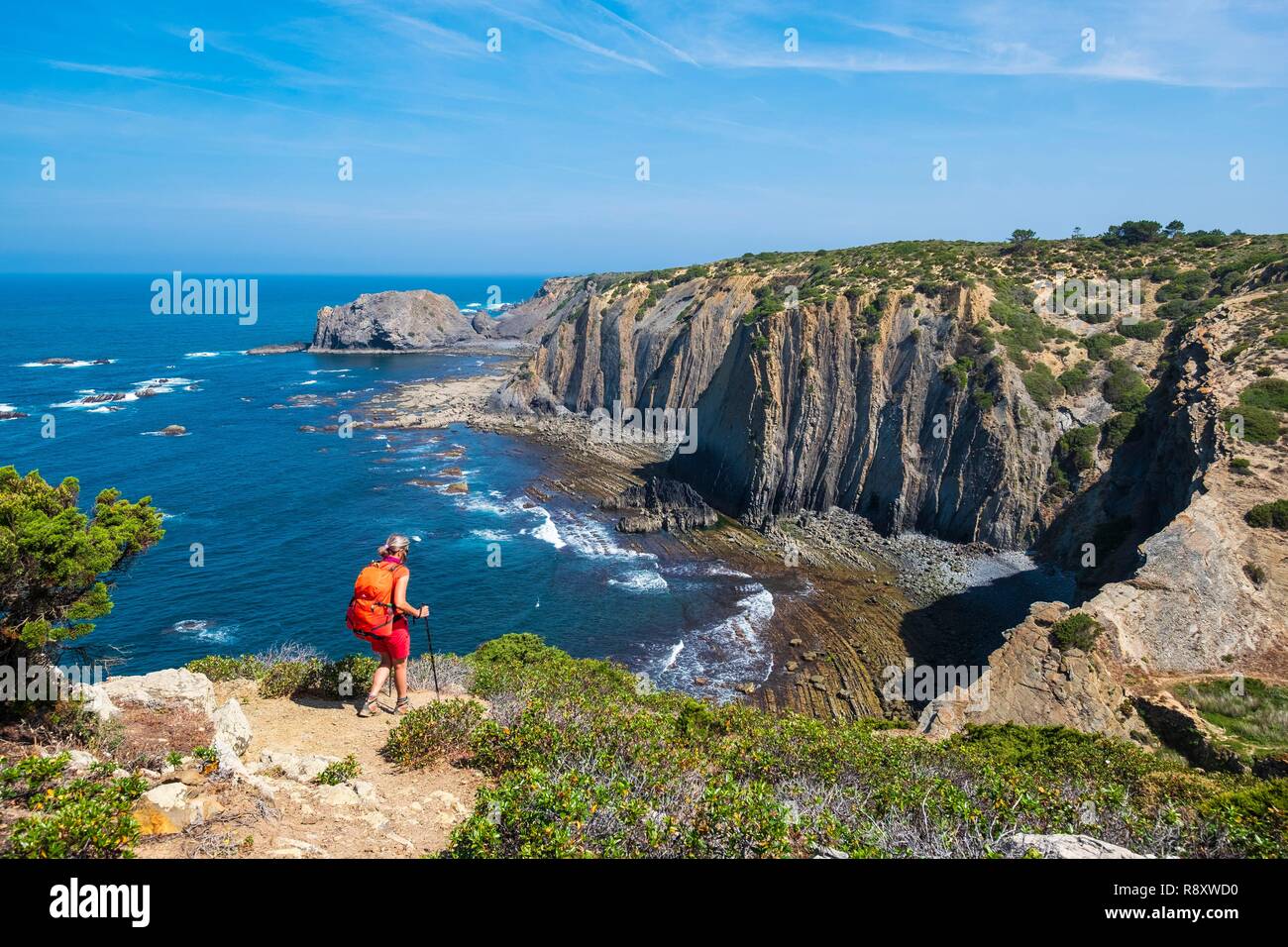 Portugal, Algarve, Süd-west Alentejano und Costa Vicentina, die Wanderung Rota Vicentina Zwischen Arrifana und Aljezur an der Fischer Trail Stockfoto