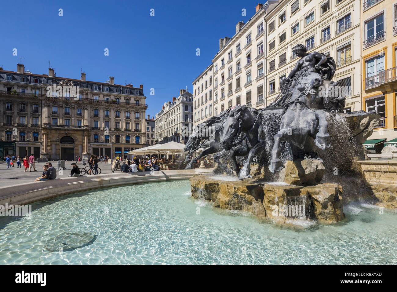 Frankreich, Rhone, Lyon, historische Stätte Weltkulturerbe von UNESCO, Place des Terreaux, Bartholdi Brunnen Stockfoto