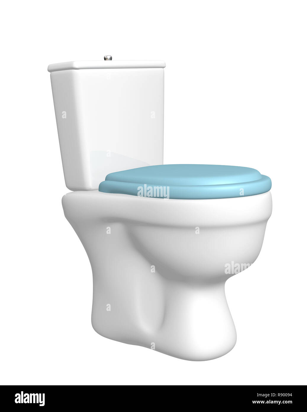 Wc-Schüssel, mit dem geschlossenen Sitz der blauen Farbe. Objekt über Weiß Stockfoto