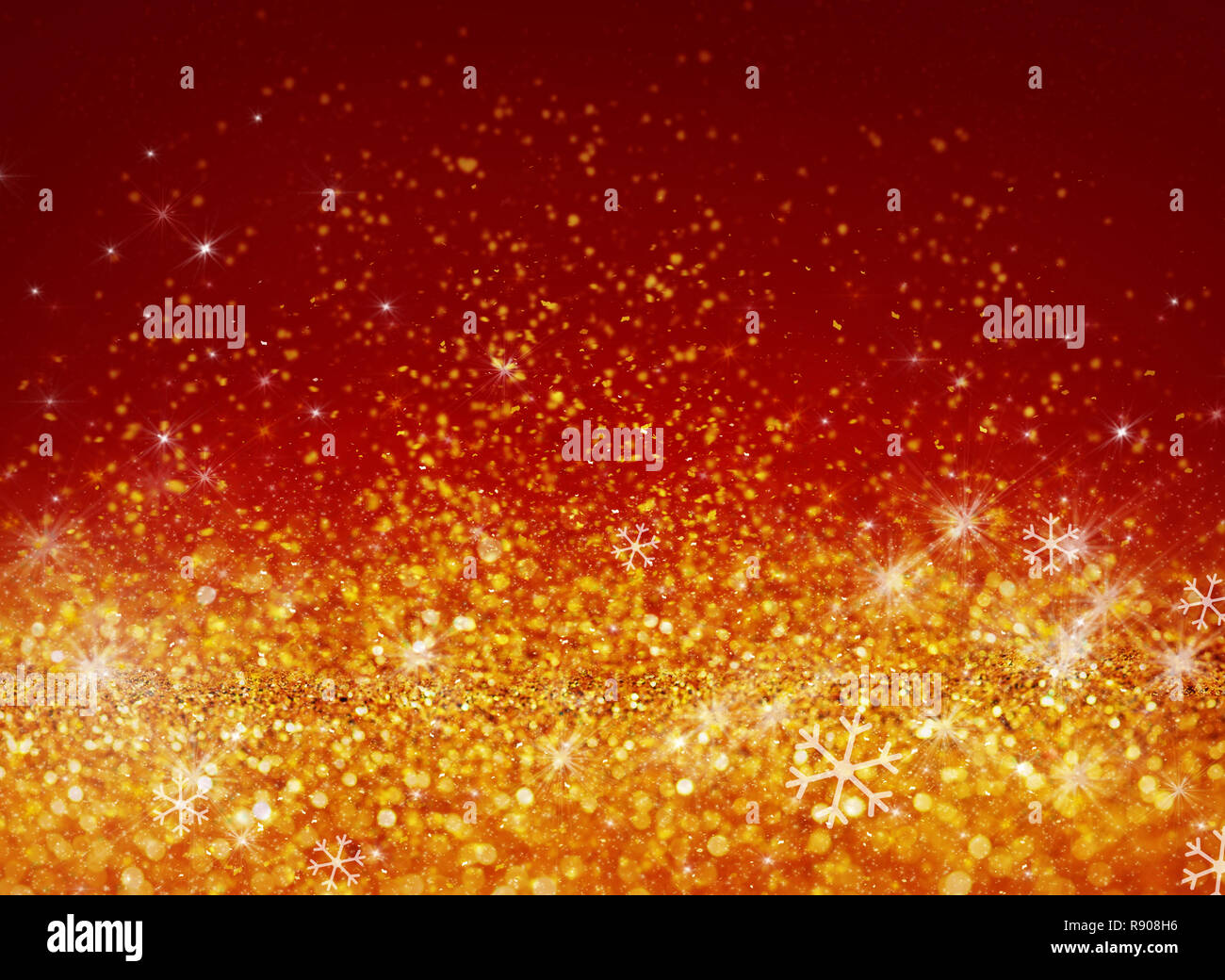 Gold bokeh oder Glitzer Lichter auf rotem Hintergrund mit leeren Platz für Ihren Text. Stockfoto