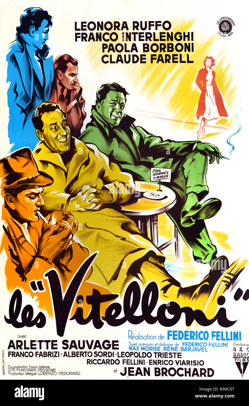 I Vitelloni 1953 Italienische Komödie - Drama Film (lit. "Die Farren") ist ein 1953 Italienische Komödie - Drama unter der Regie von Federico Fellini Stockfoto