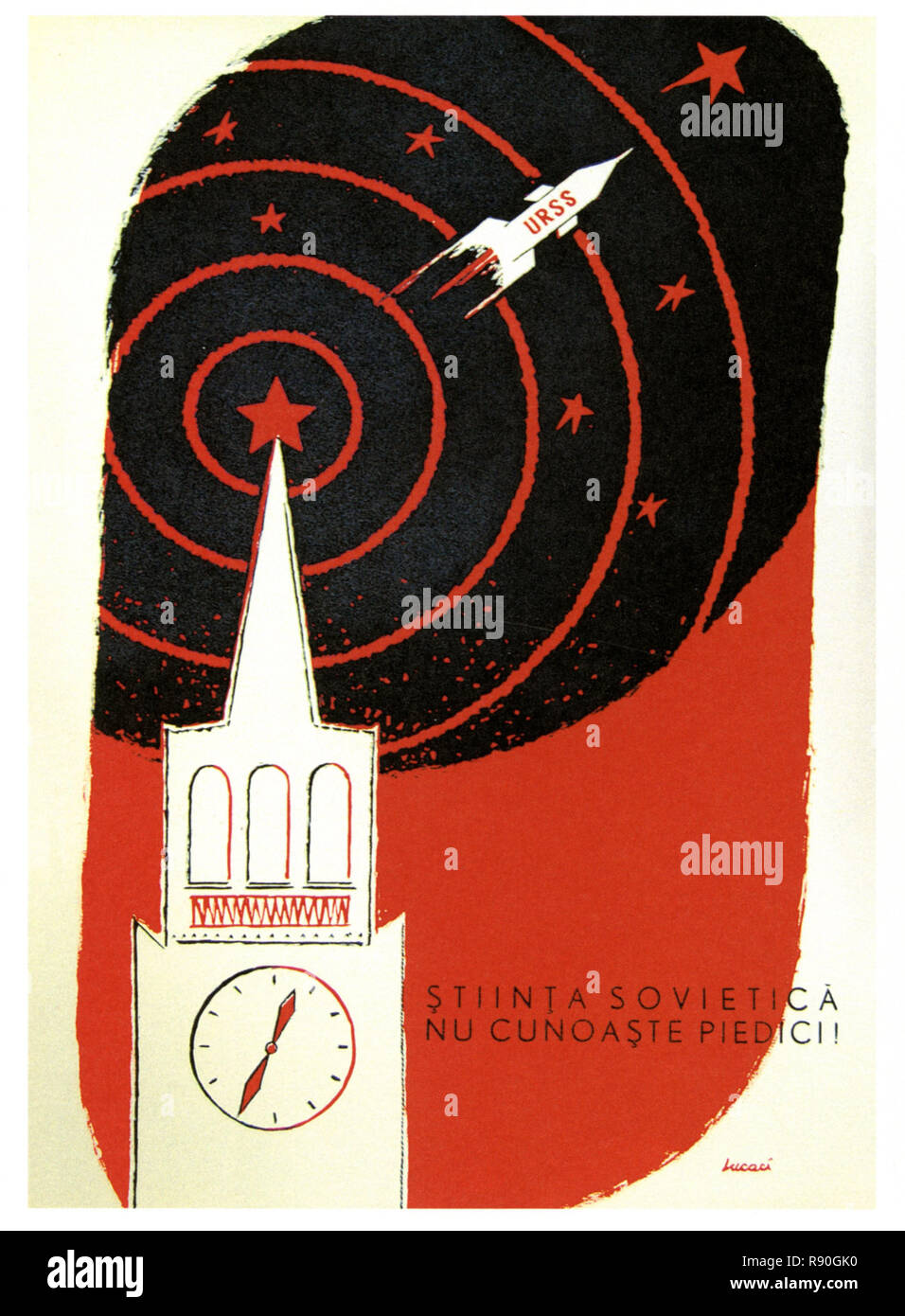 Die sowjetische Wissenschaft kennt keine Grenzen - Vintage kommunistische Propaganda Poster Stockfoto