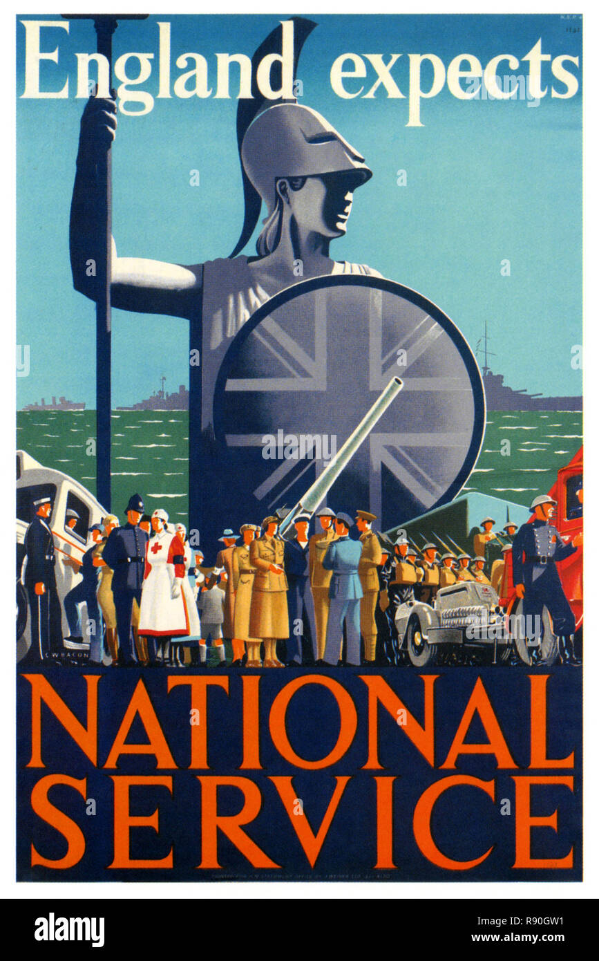 England erwartet, dass National Service - Vintage Britische Propaganda Poster Stockfoto